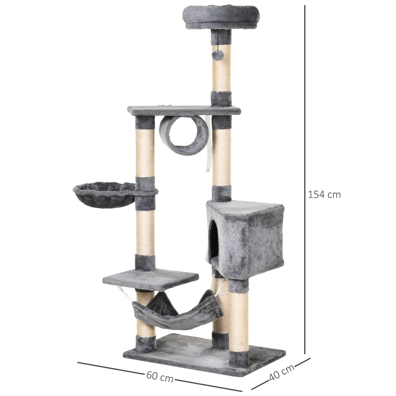 PawHut Cat Tree Tower Height 150CM Kittens Activity Stand House Scratching Posts - Image 3