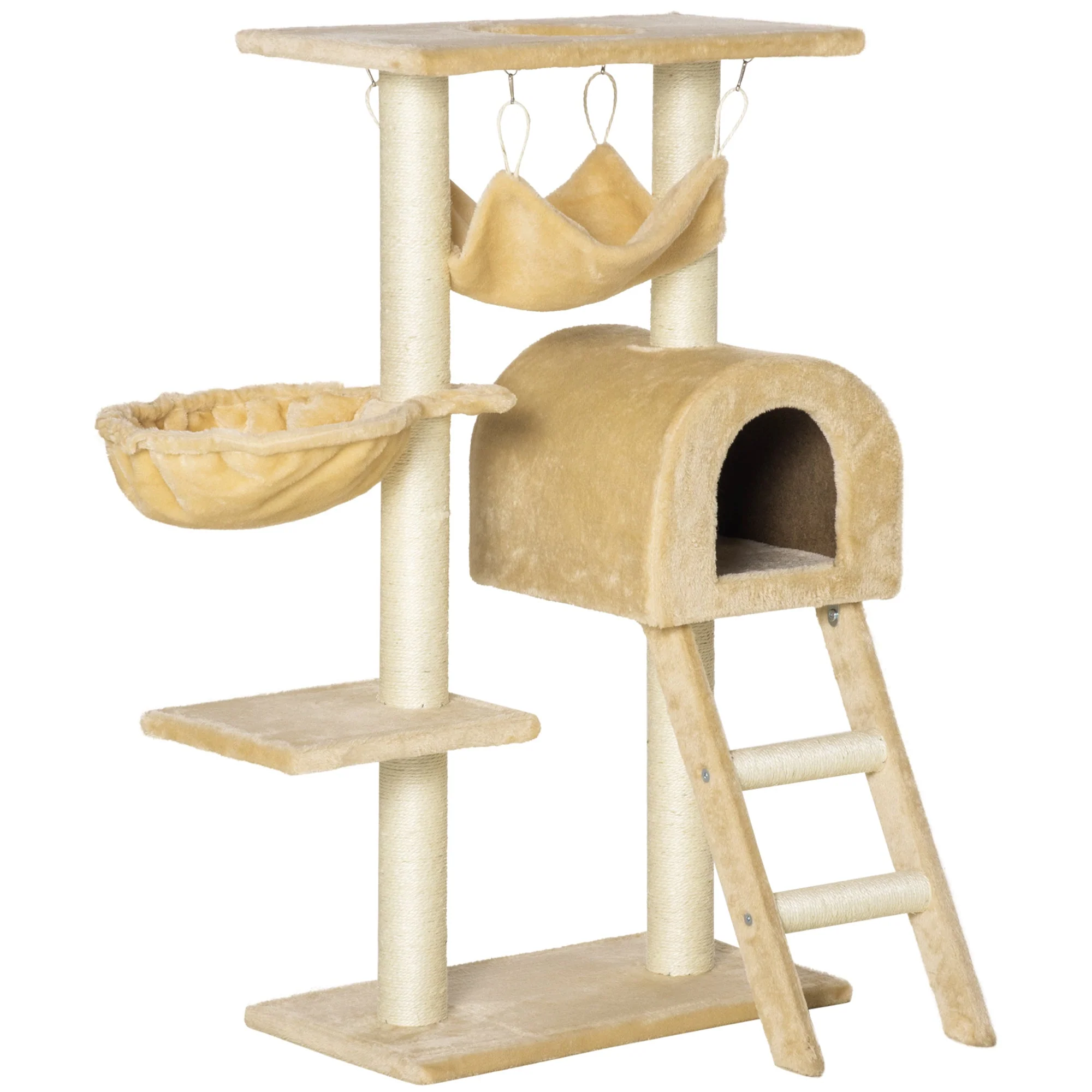 PawHut Cat Tree Tower Kitten Activity Center Scratching Post w/Hammock Condo Bed Basket - Image 4