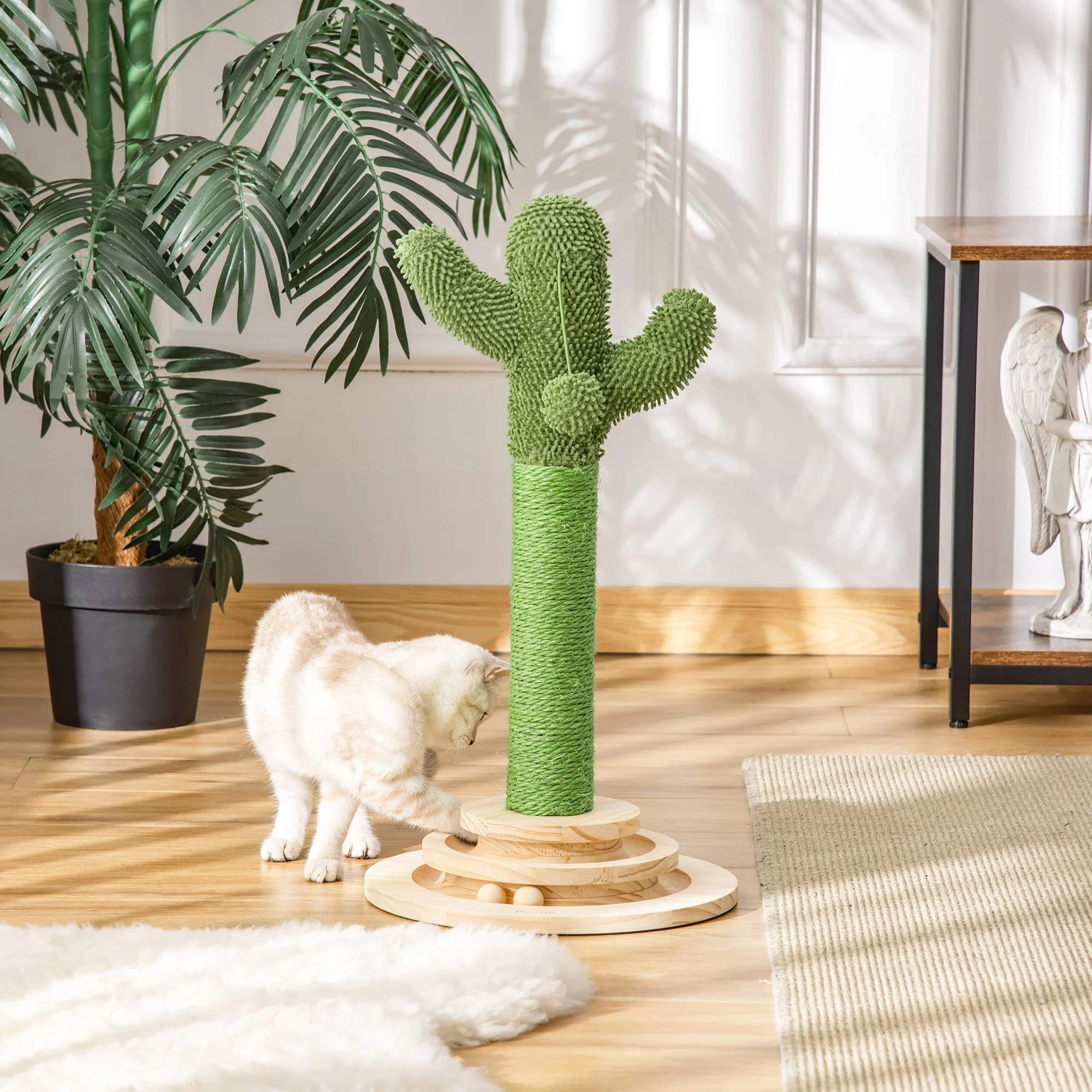 PawHut Cat Tree Tower with Sisal Scratching Post Hanging Ball Funny Cat Ball Platform - Image 2