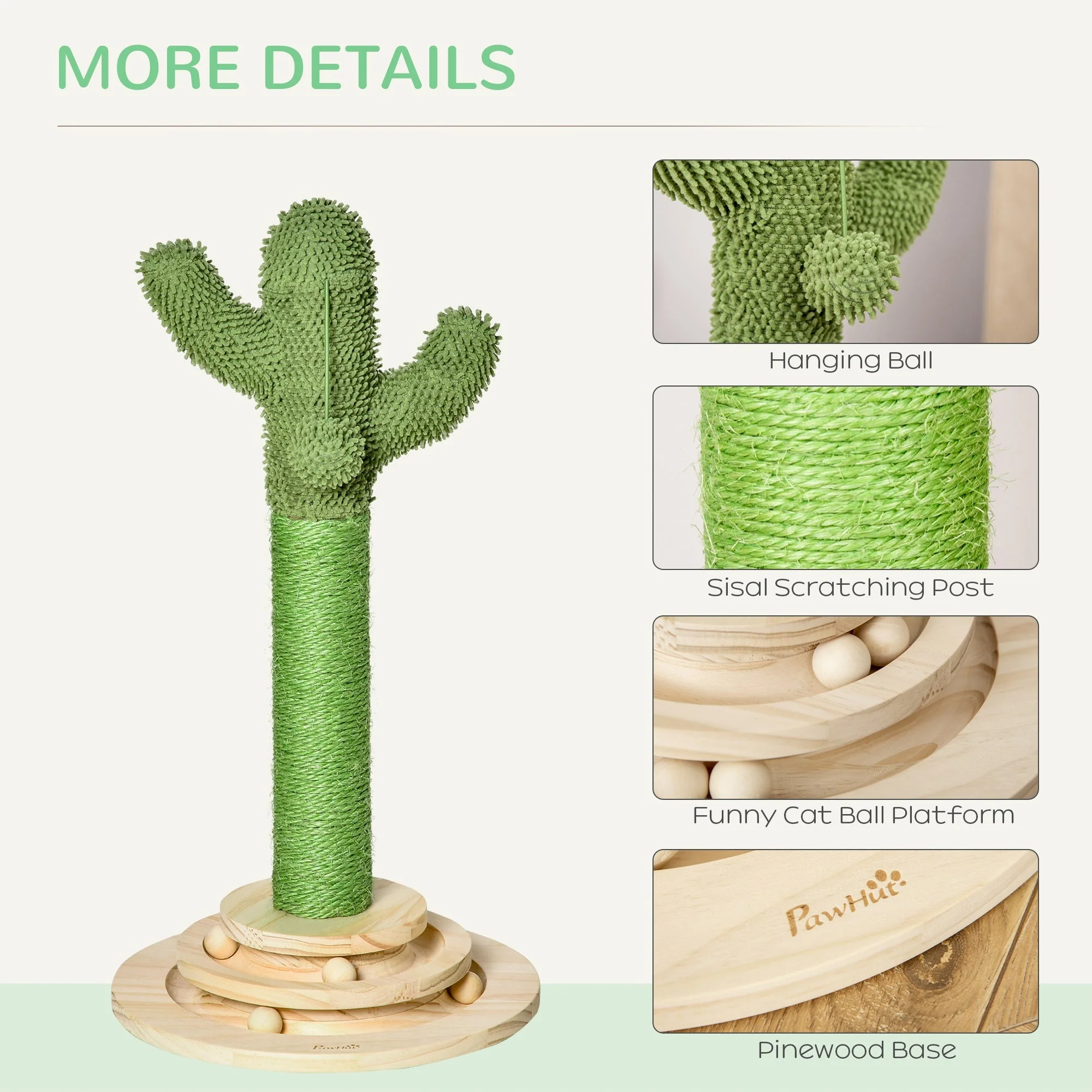 PawHut Cat Tree Tower with Sisal Scratching Post Hanging Ball Funny Cat Ball Platform - Image 6