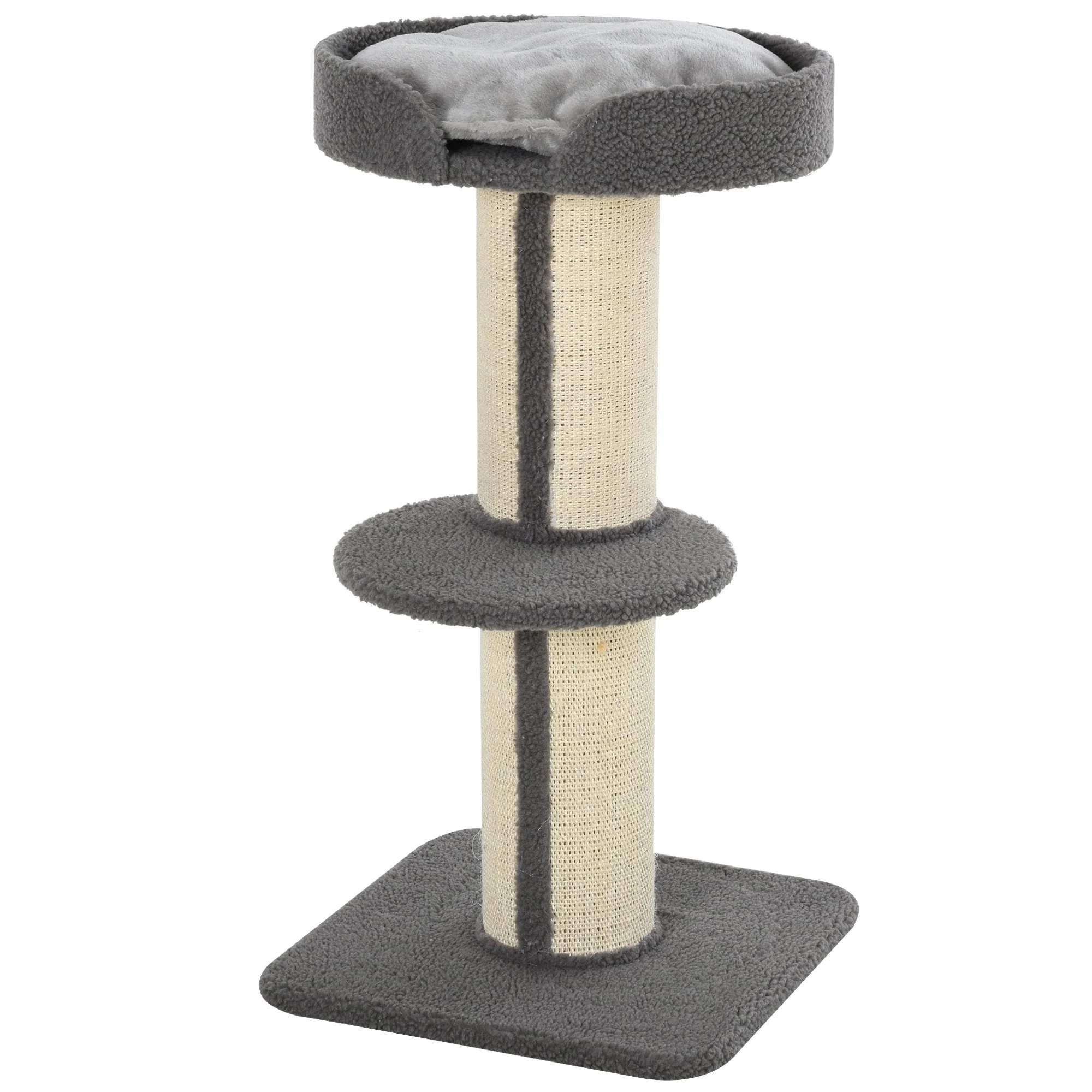 PawHut Cats 2-Tier Scratching Tree w/ Bed Grey - Image 3