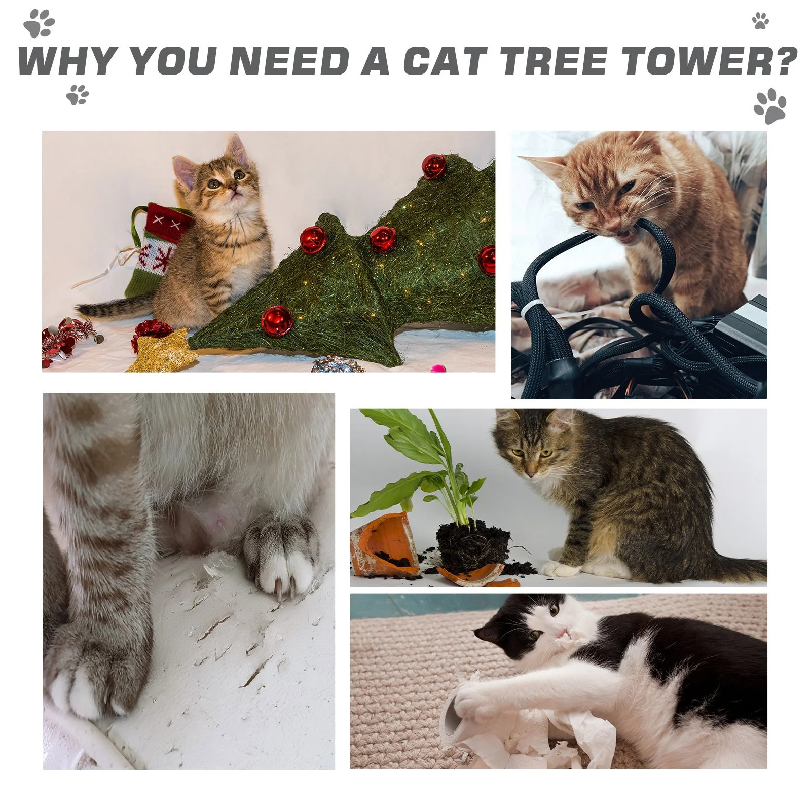 PawHut Cats 2-Tier Scratching Tree w/ Bed Grey - Image 6
