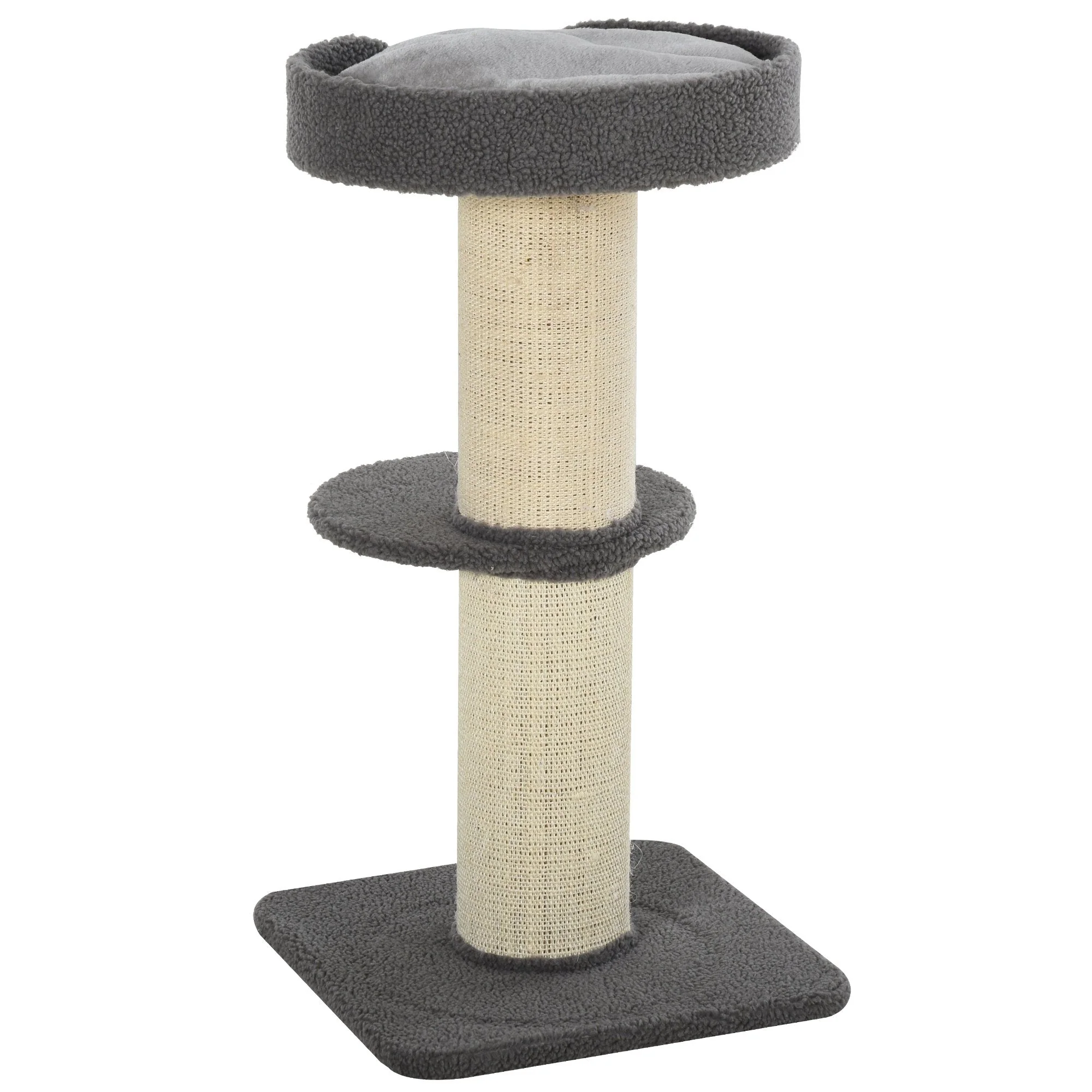 PawHut Cats 2-Tier Scratching Tree w/ Bed Grey - Image 8