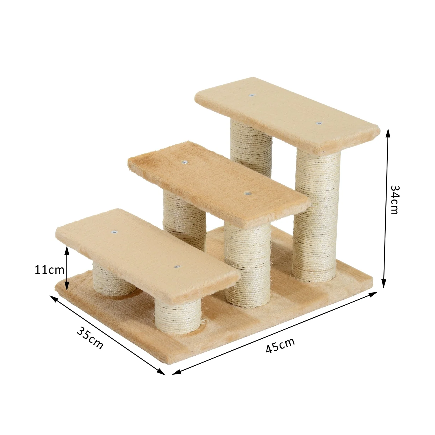PawHut Cats 3-Tier Particle Board Stair Scratch Tree Beige - Image 5