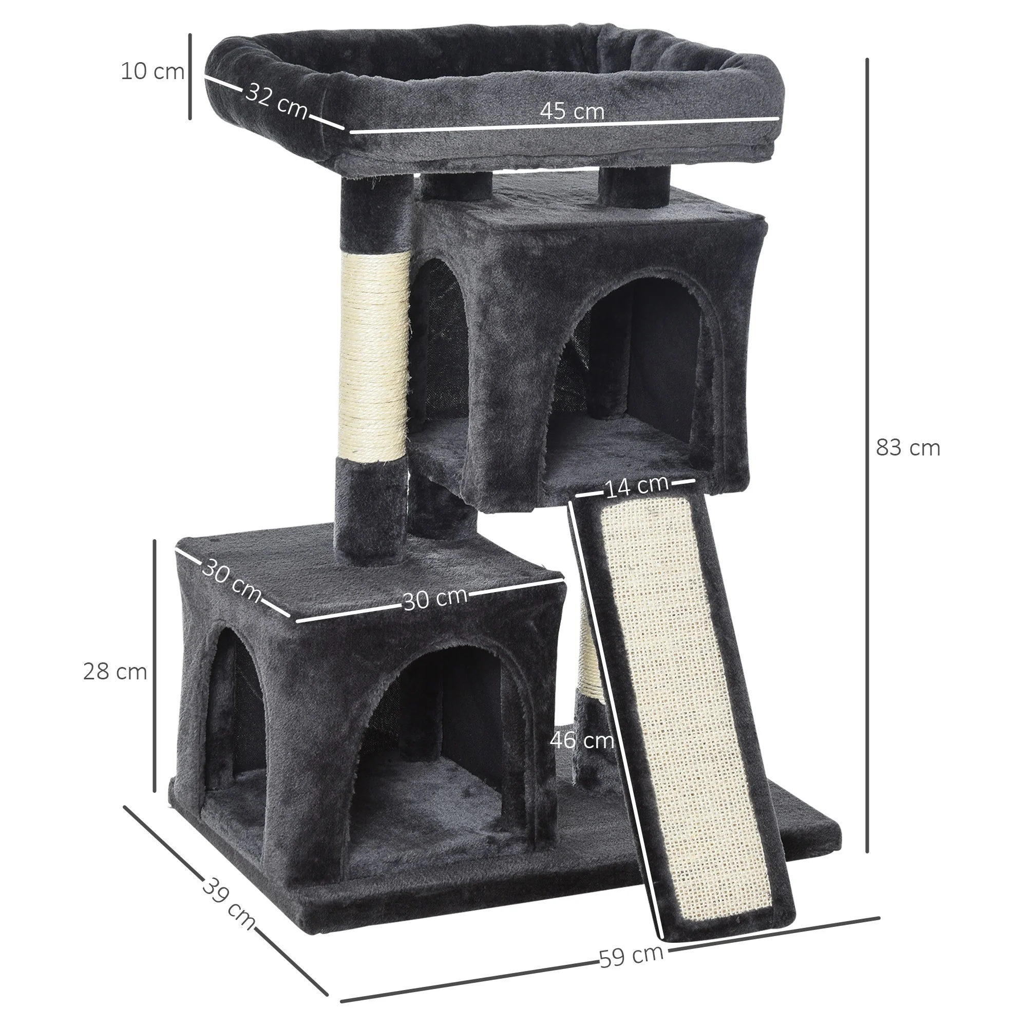 PawHut Cats 3-Tier Sisal Rope Leisure Tree Dark Grey - Image 4