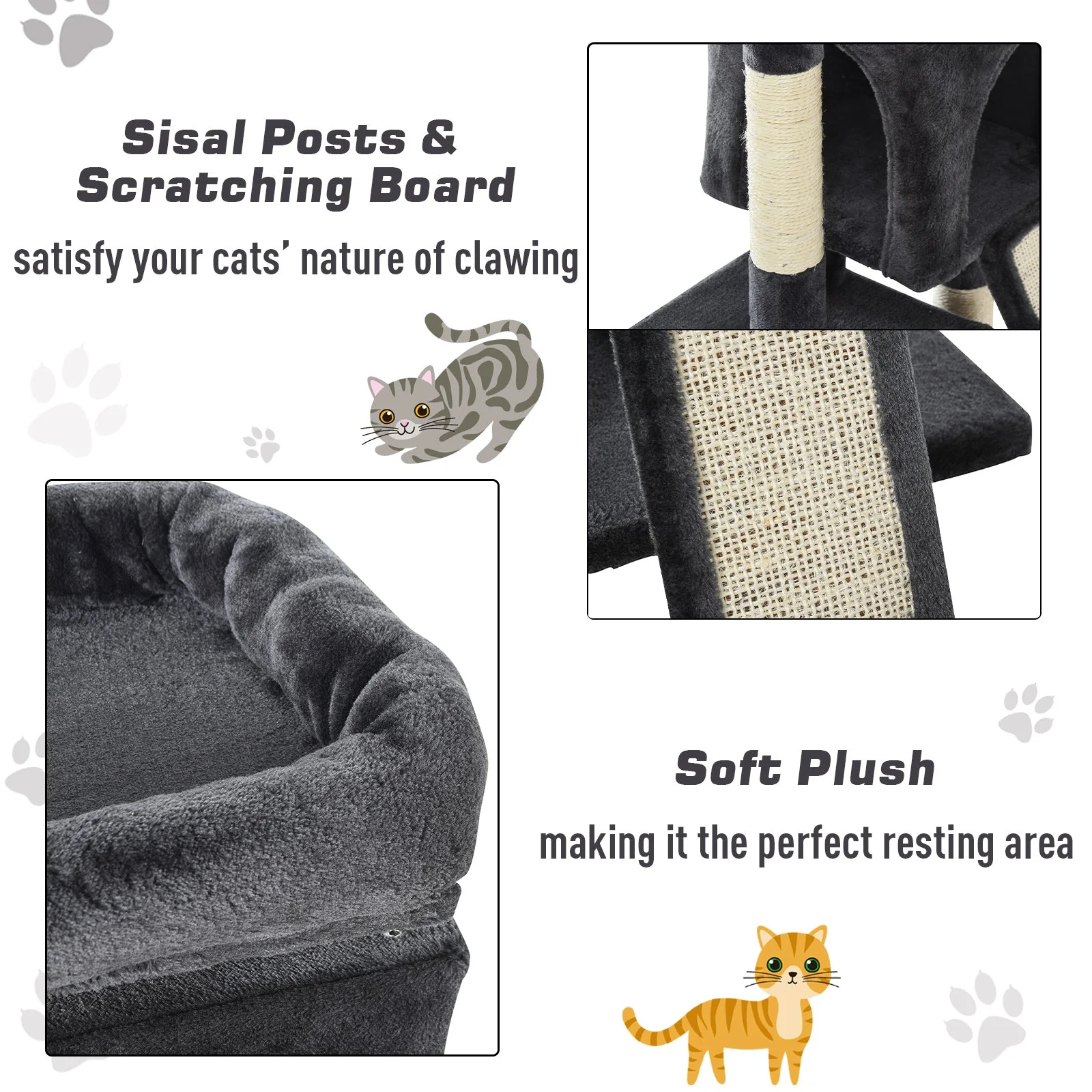 PawHut Cats 3-Tier Sisal Rope Leisure Tree Dark Grey - Image 6