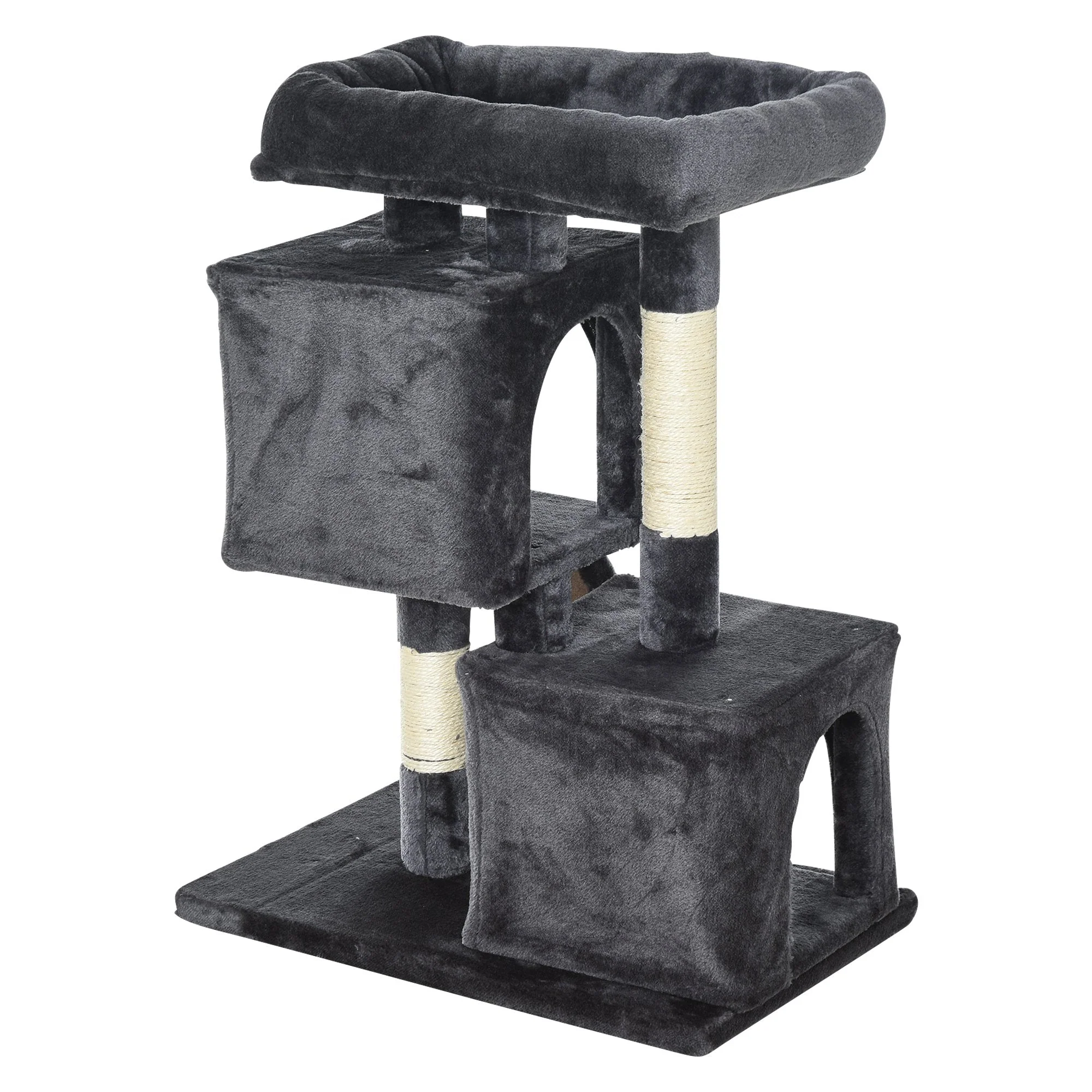 PawHut Cats 3-Tier Sisal Rope Leisure Tree Dark Grey - Image 9