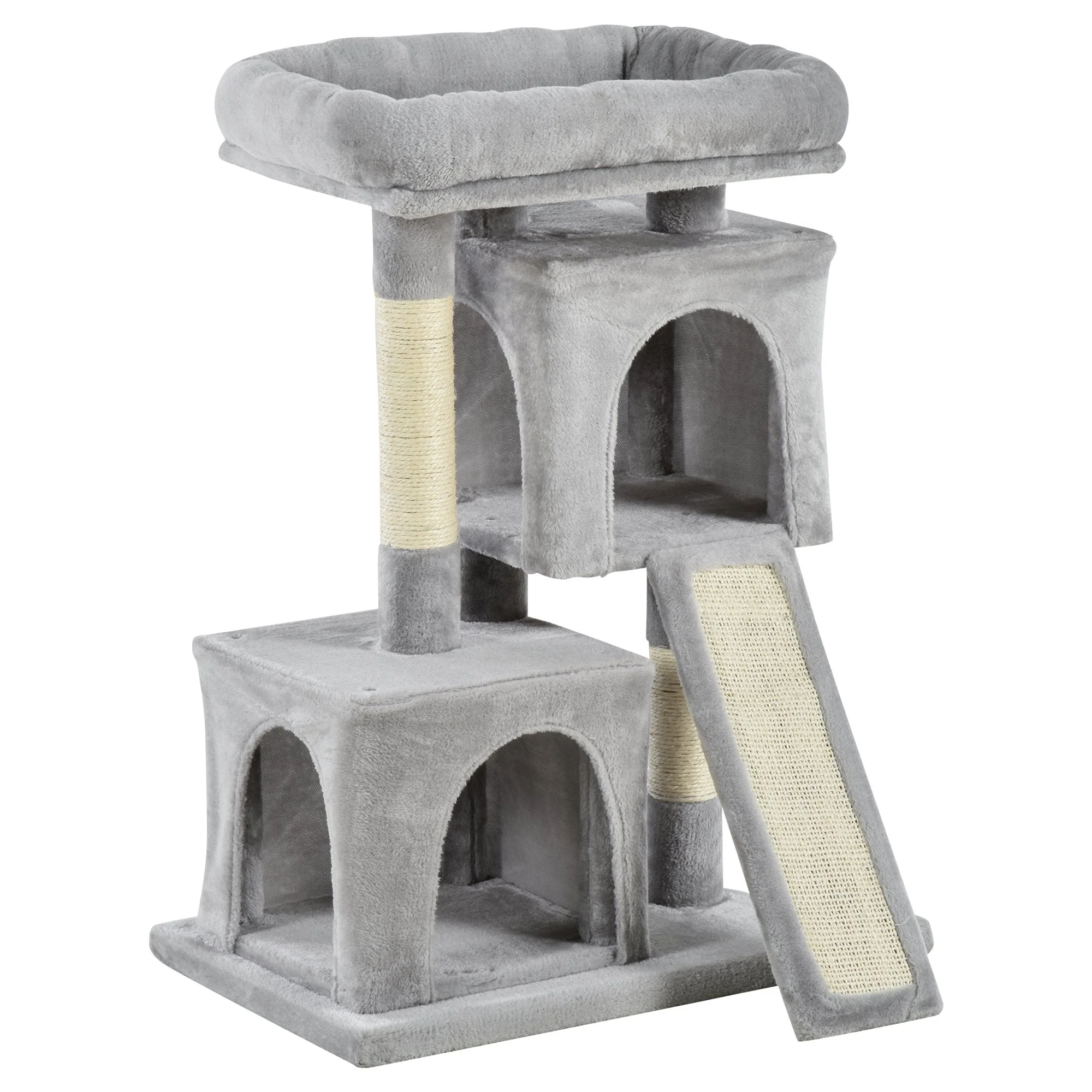 PawHut Cats 3-Tier Sisal Rope Leisure Tree Light Grey - Image 2