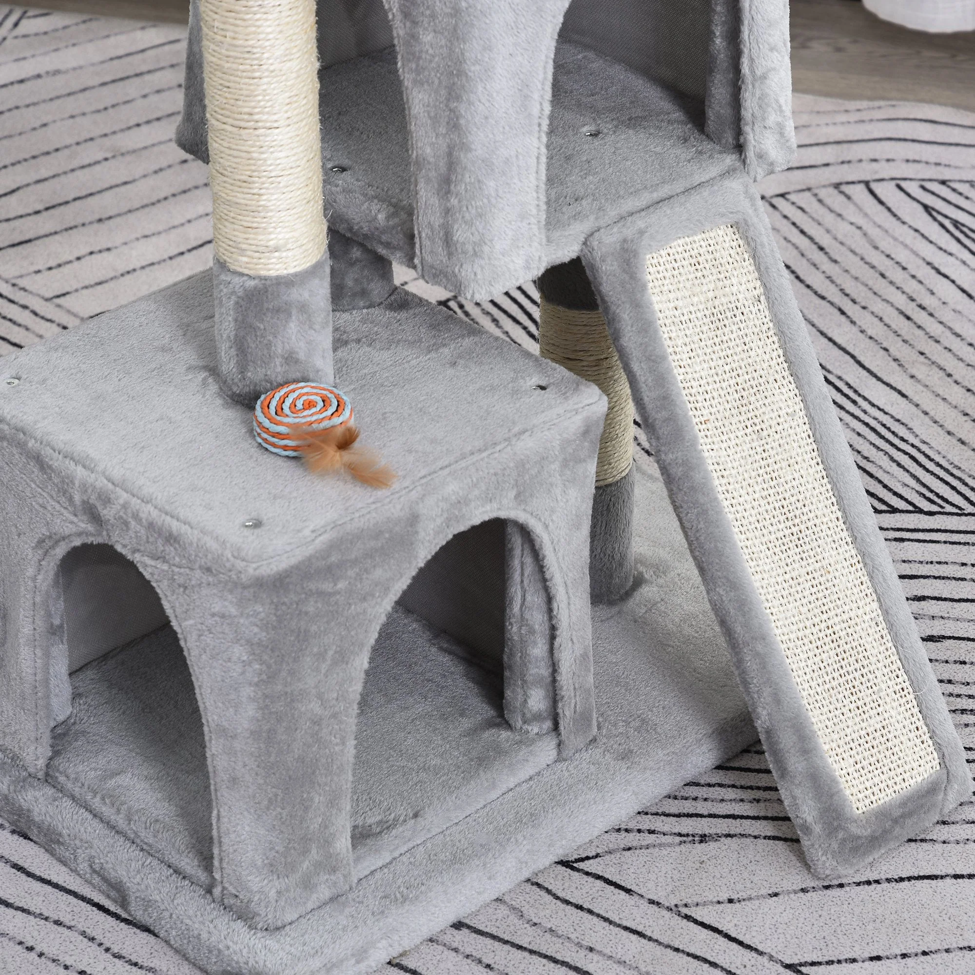 PawHut Cats 3-Tier Sisal Rope Leisure Tree Light Grey - Image 4