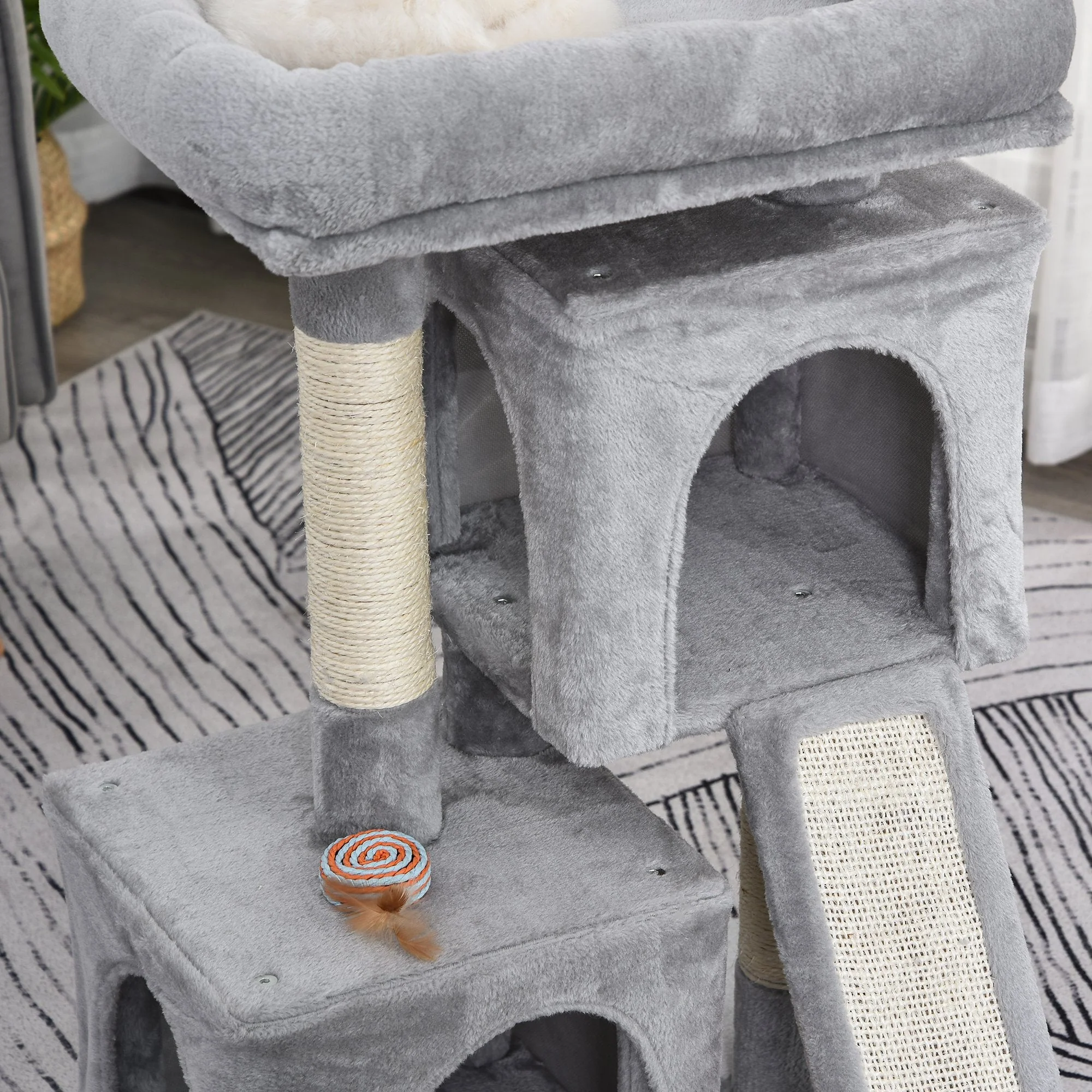 PawHut Cats 3-Tier Sisal Rope Leisure Tree Light Grey - Image 5