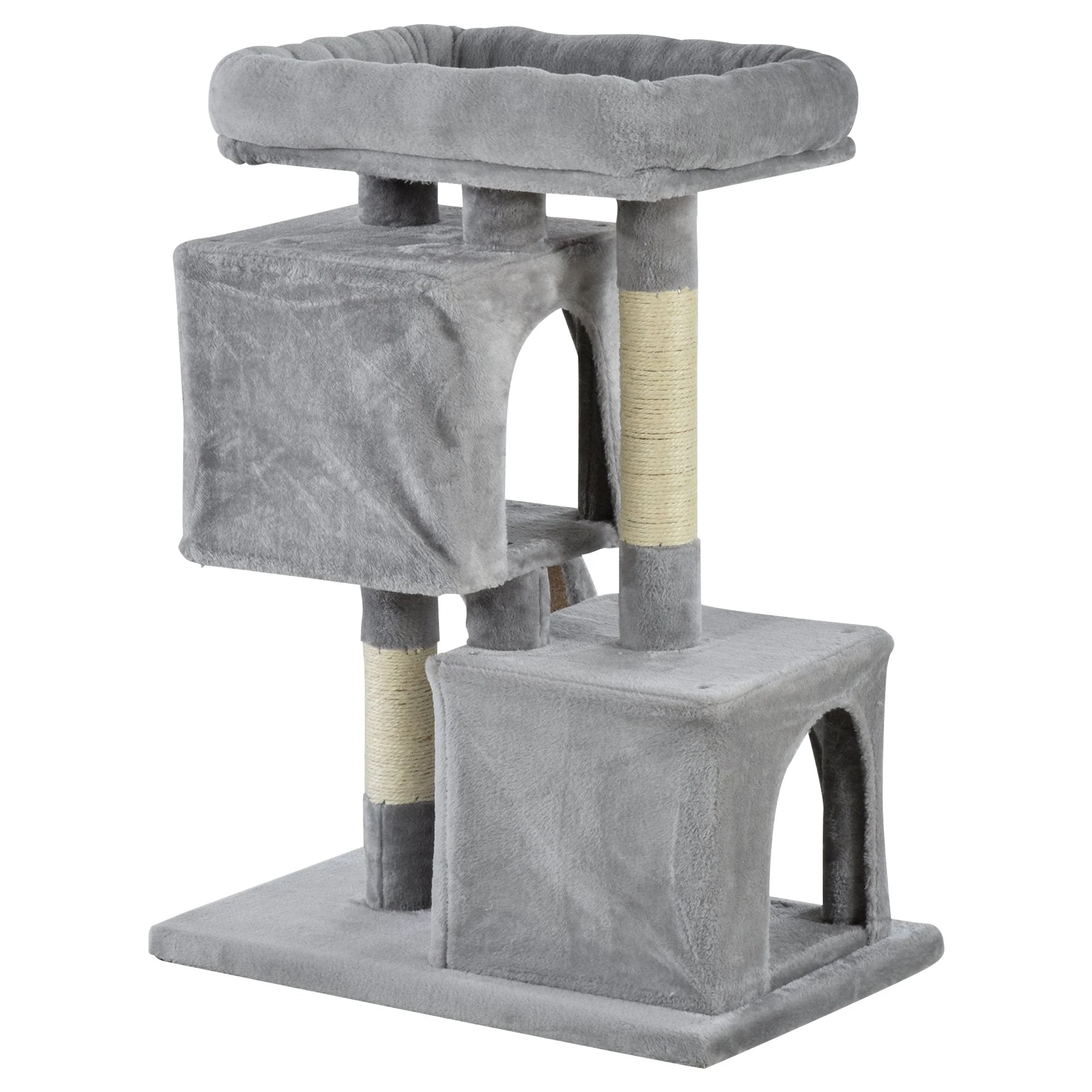 PawHut Cats 3-Tier Sisal Rope Leisure Tree Light Grey - Image 9