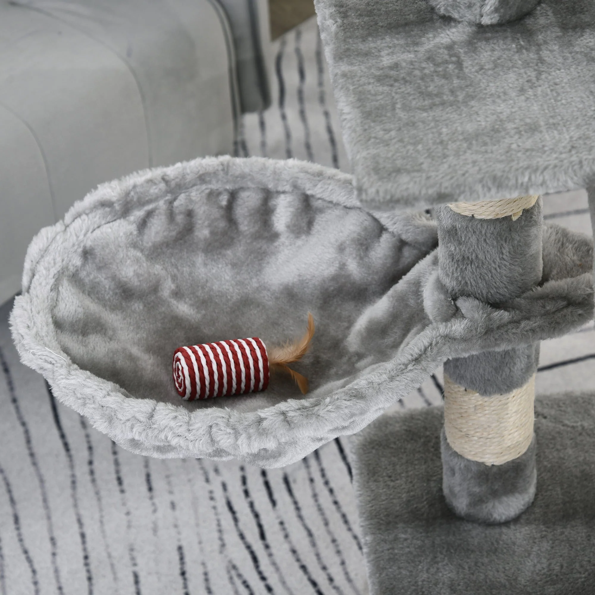 PawHut Cats 6-Tier Sisal Rope Activity Tree w/ Dangle Toy Grey - Image 8