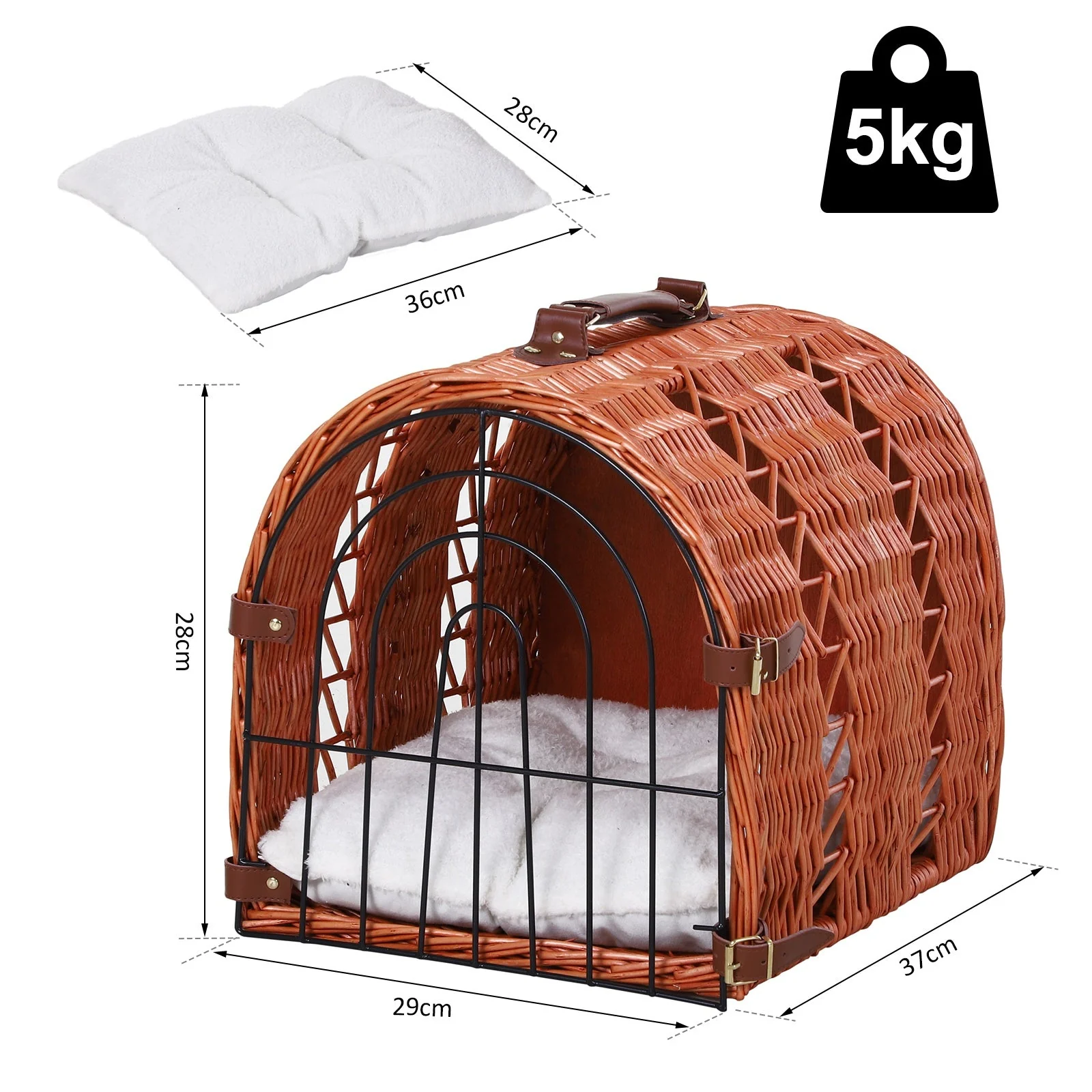 PawHut Cats Medium Portable Wicker Pet Travel Carrier Natural Tone - Image 4