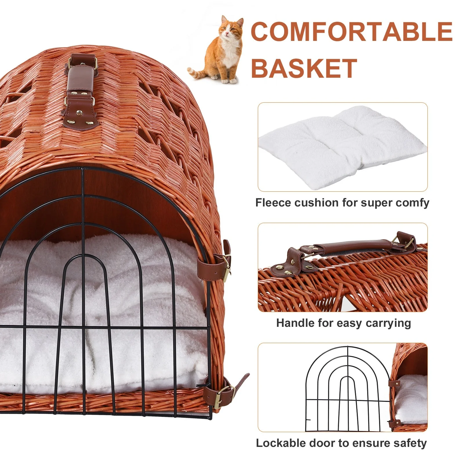 PawHut Cats Medium Portable Wicker Pet Travel Carrier Natural Tone - Image 6