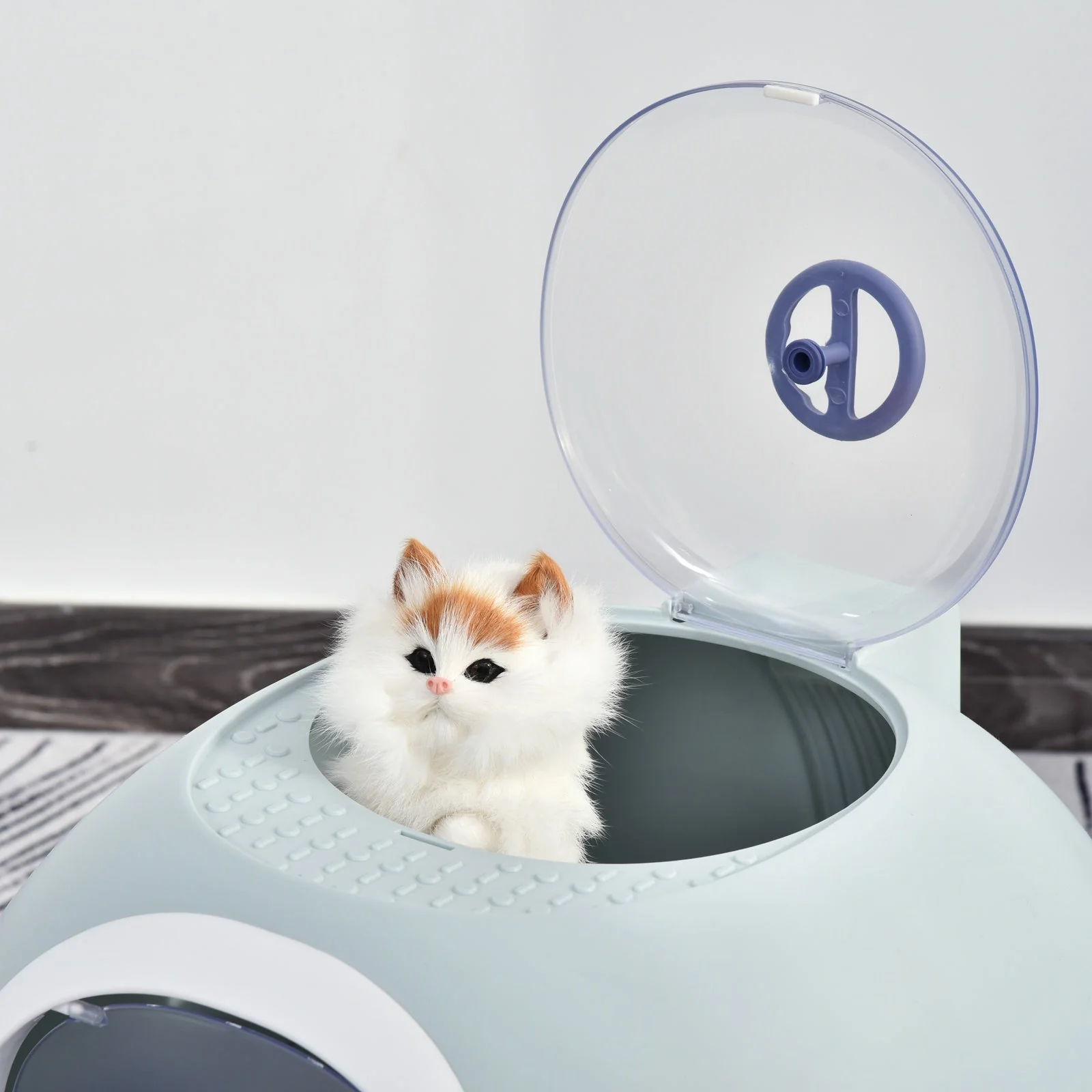 PawHut Cats Rooftop Plastic Easy Clean Litter Box Blue - Image 7