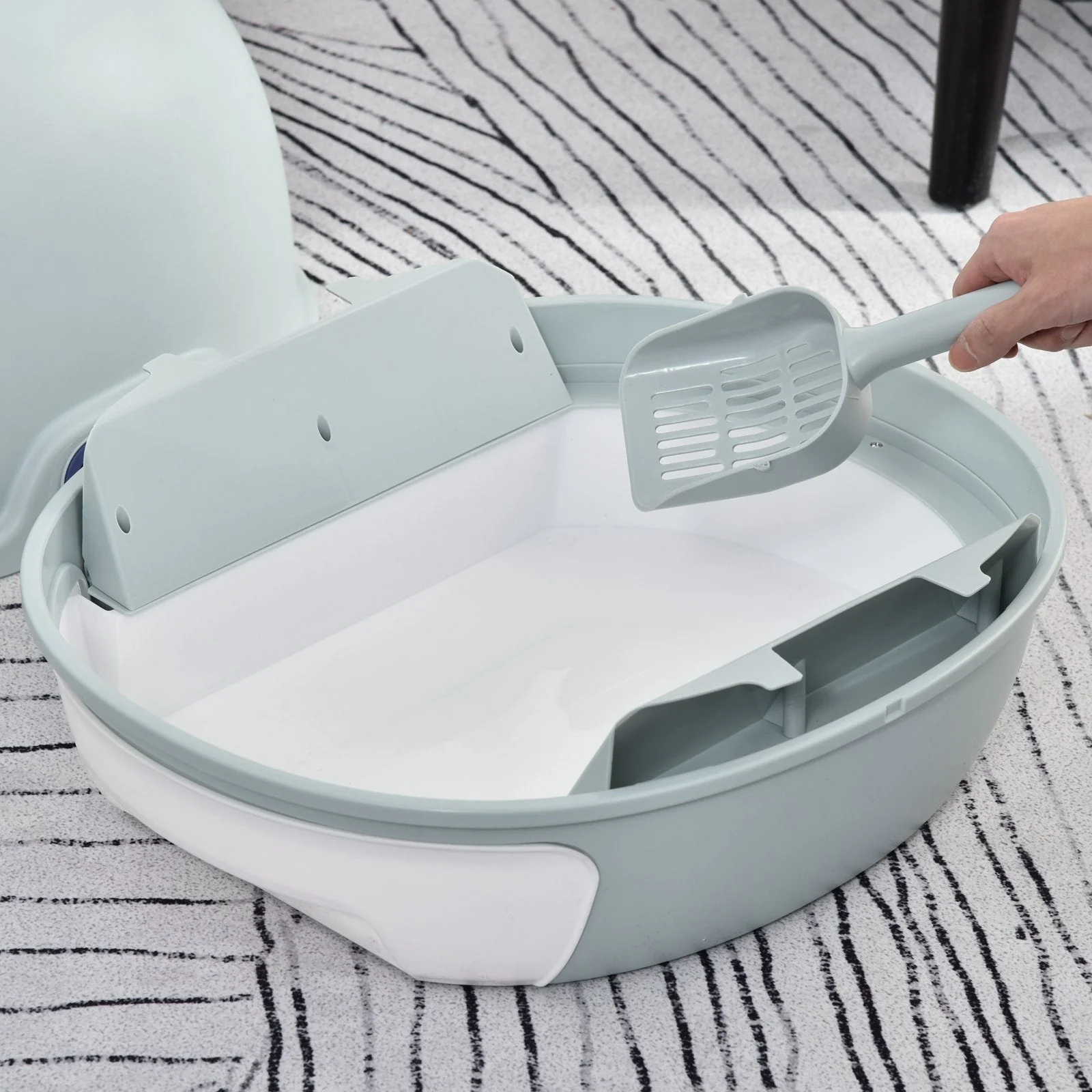 PawHut Cats Rooftop Plastic Easy Clean Litter Box Blue - Image 8