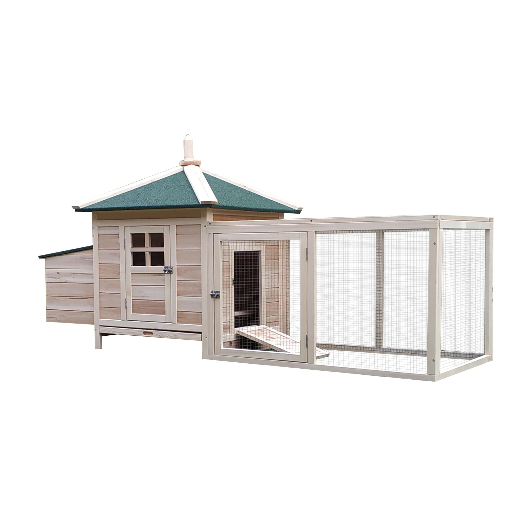 PawHut Chicken Coop Small Animal Pet Cage w/ Nesting Box Outdoor Run Backyard Wooden - Image 2