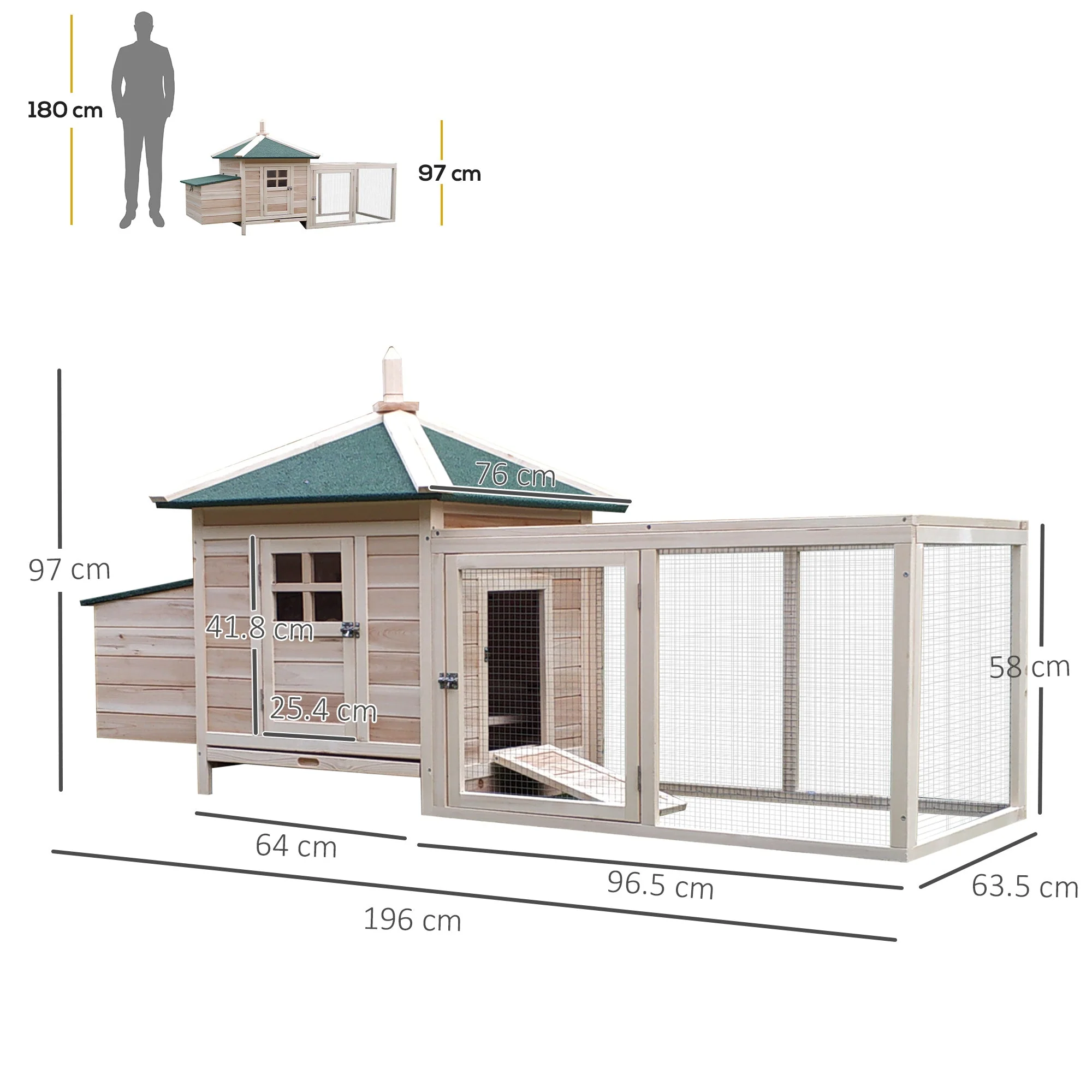 PawHut Chicken Coop Small Animal Pet Cage w/ Nesting Box Outdoor Run Backyard Wooden - Image 4