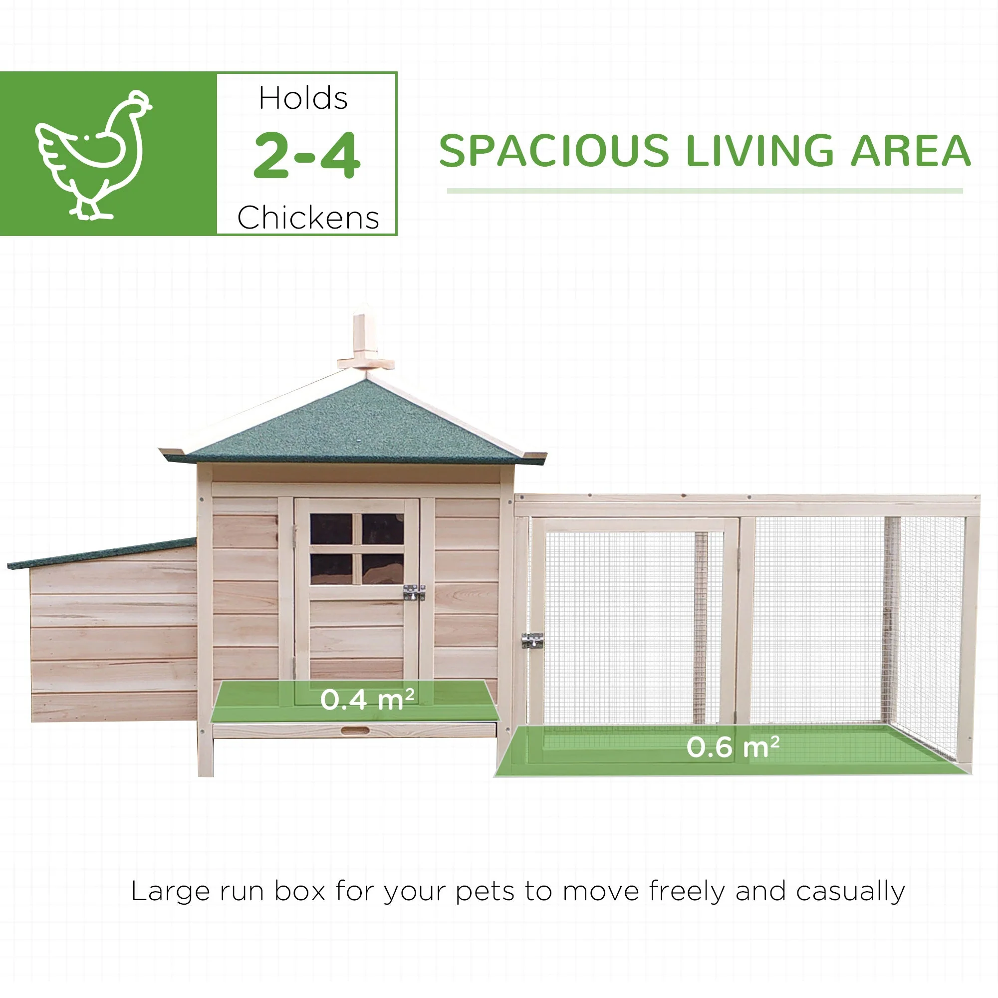 PawHut Chicken Coop Small Animal Pet Cage w/ Nesting Box Outdoor Run Backyard Wooden - Image 5