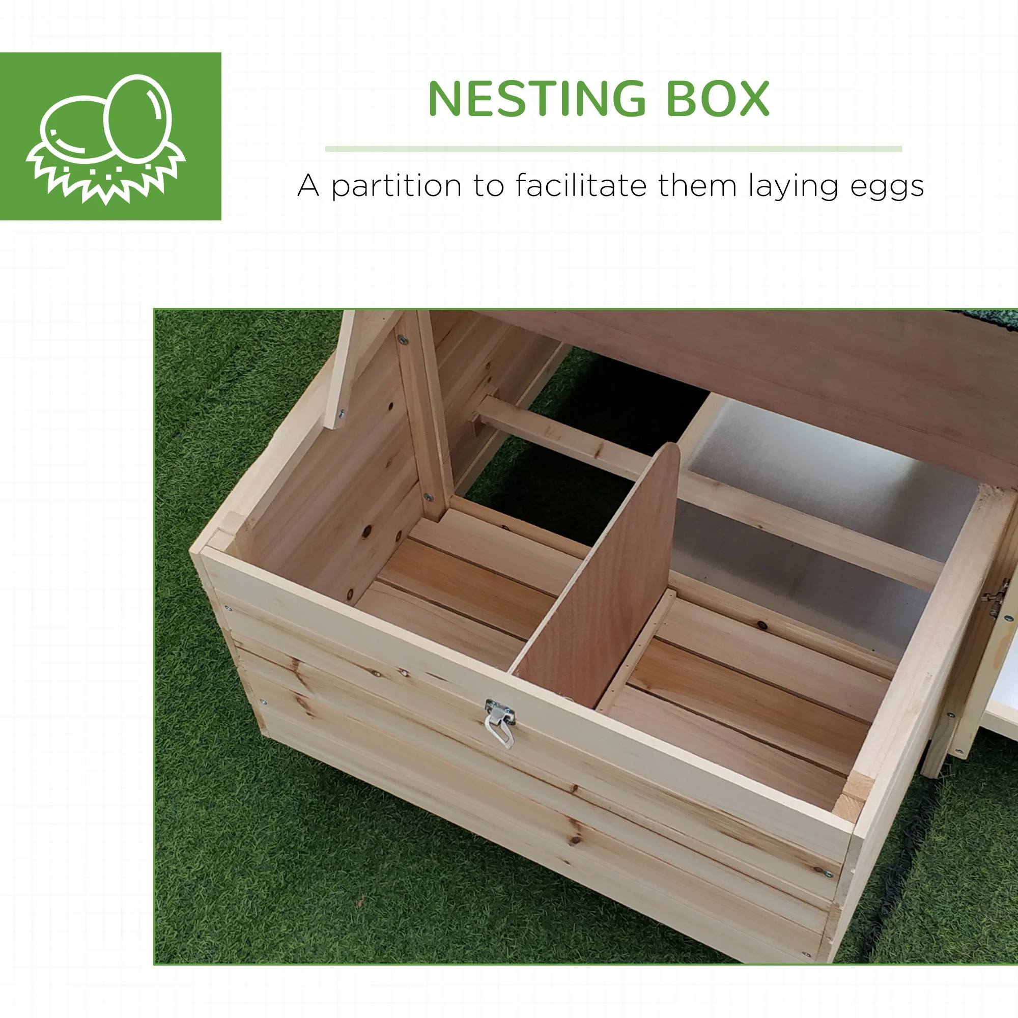 PawHut Chicken Coop Small Animal Pet Cage w/ Nesting Box Outdoor Run Backyard Wooden - Image 6