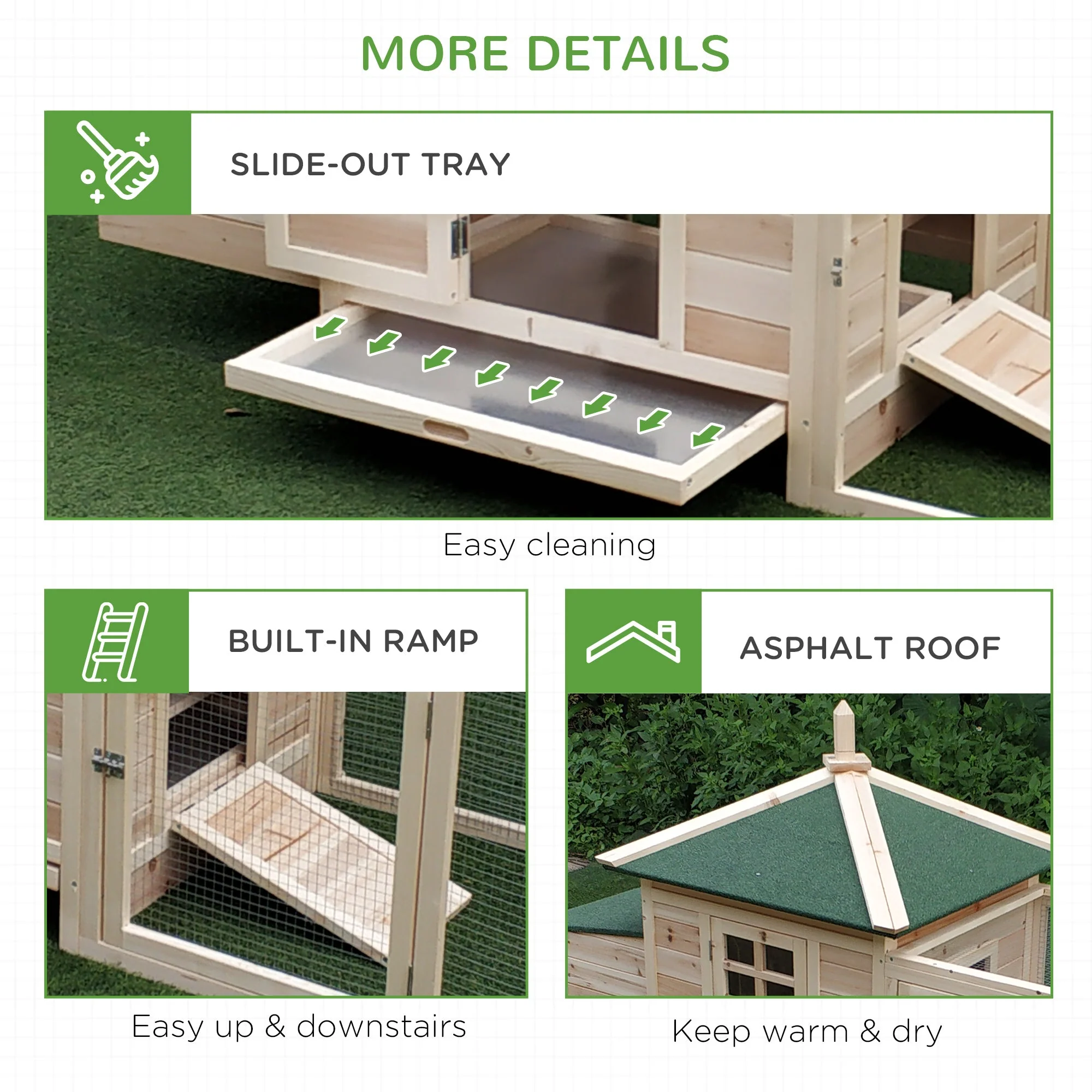 PawHut Chicken Coop Small Animal Pet Cage w/ Nesting Box Outdoor Run Backyard Wooden - Image 7