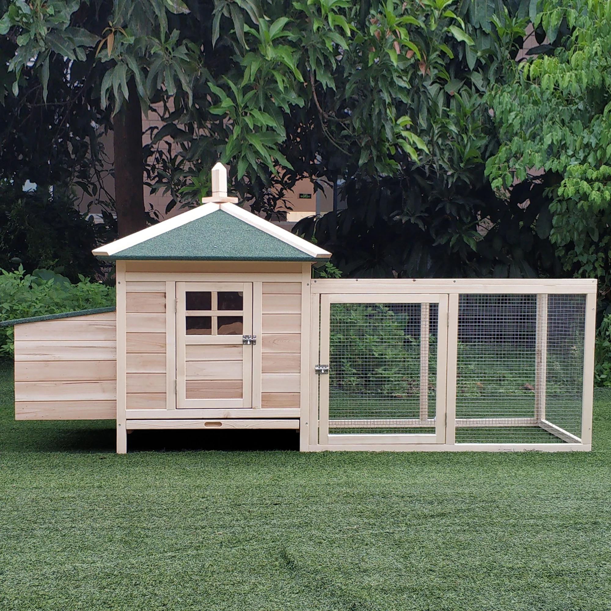 PawHut Chicken Coop Small Animal Pet Cage w/ Nesting Box Outdoor Run Backyard Wooden - Image 9