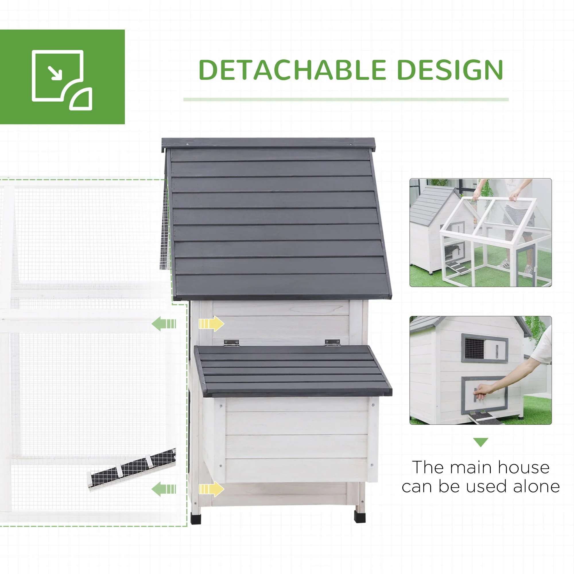 PawHut Chicken Coop with Run Wooden Hen House Pet Poultry Coops Cages Small Animal Outdoor Pen with Nesting Box 166 x 124 x 112cm - Image 6