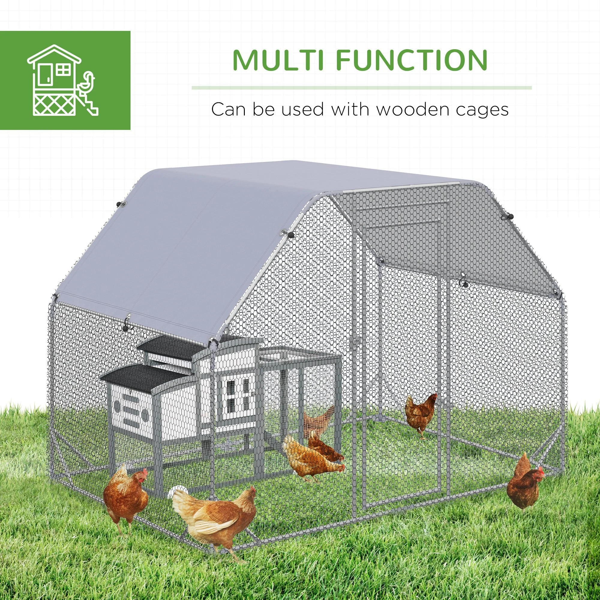 PawHut Chicken Run with Roof - Image 7