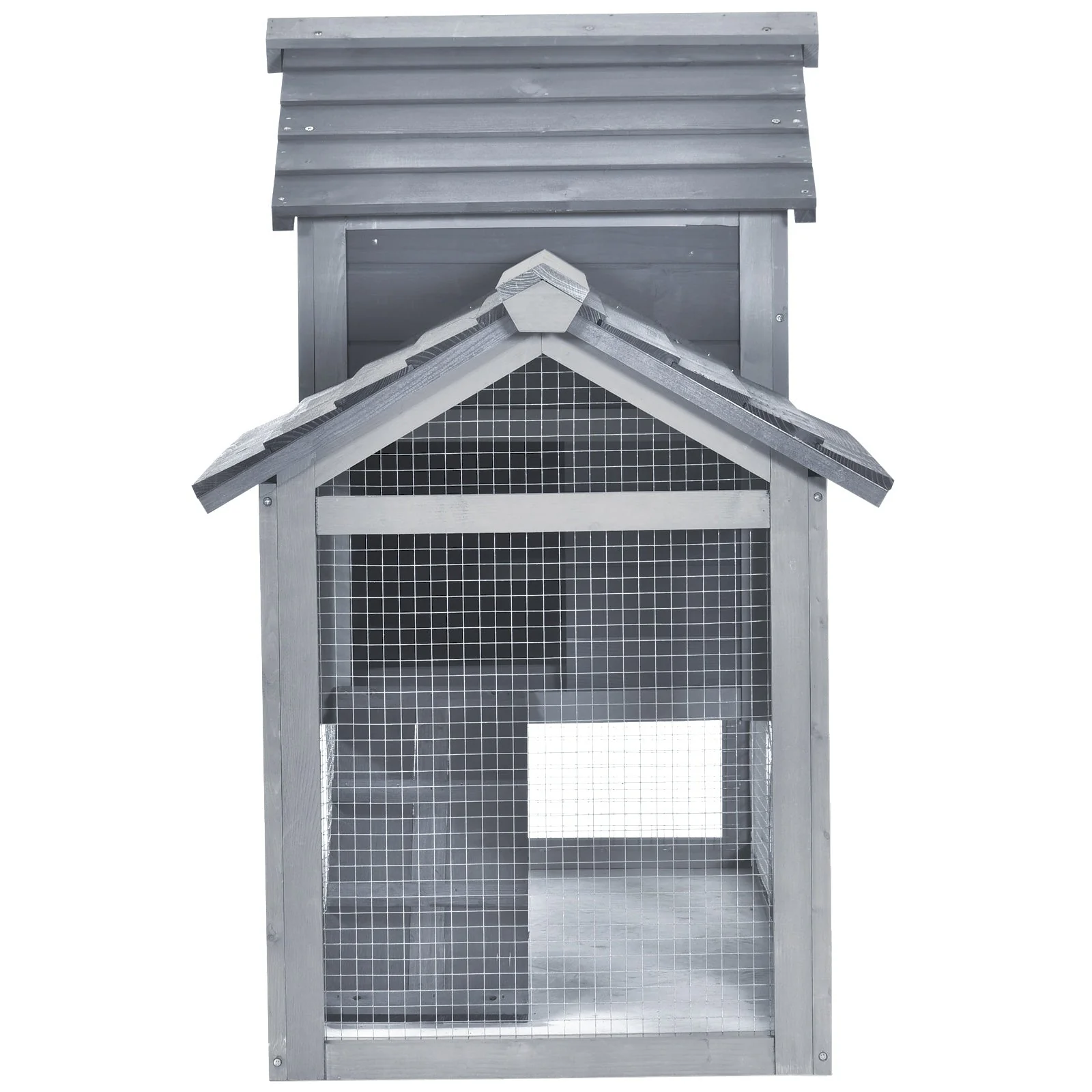 PawHut Chicken's 2-Tier Fir Wood Hutch Grey - Image 2