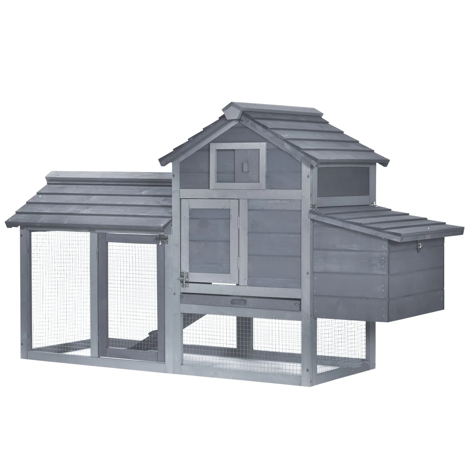 PawHut Chicken's 2-Tier Fir Wood Hutch Grey - Image 3