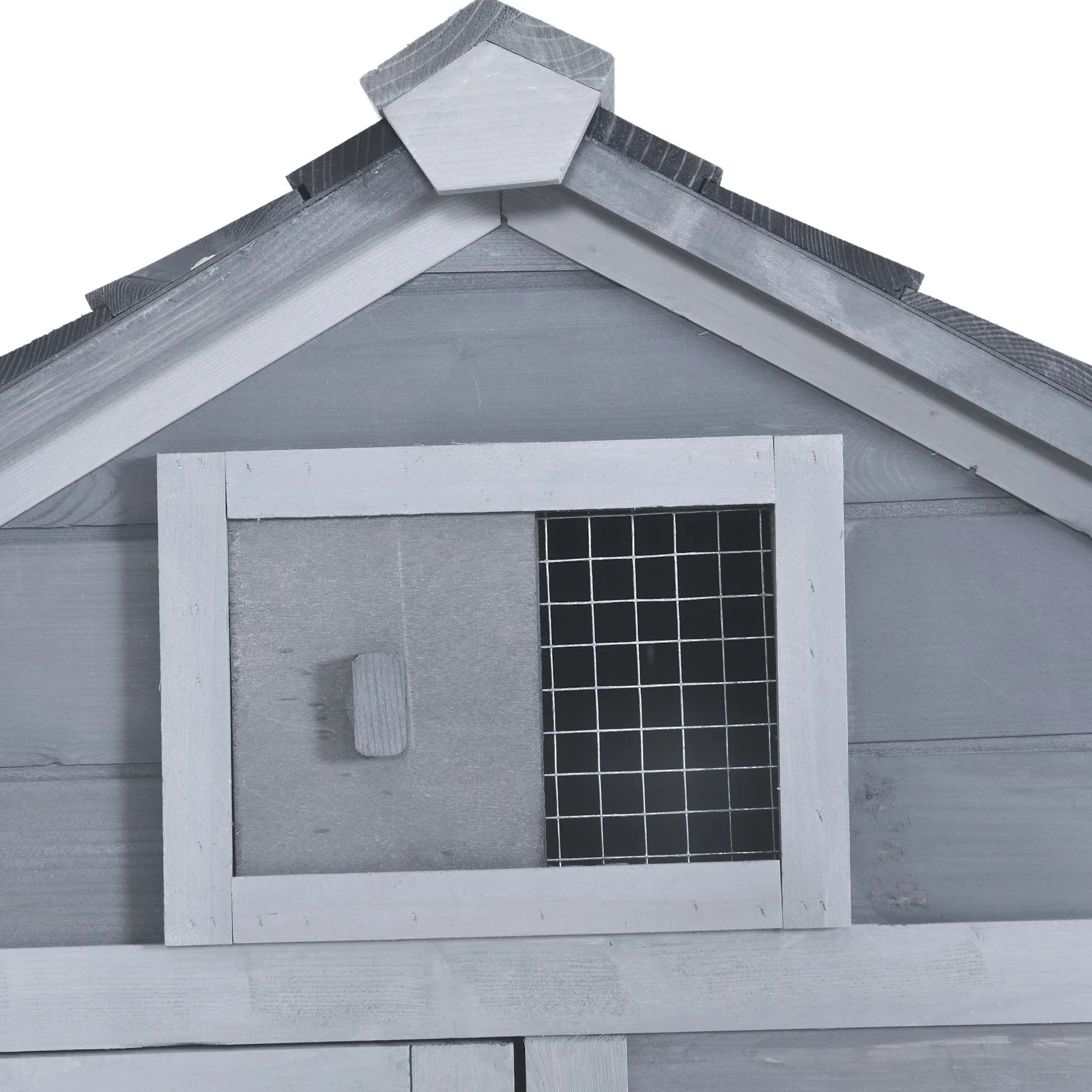 PawHut Chicken's 2-Tier Fir Wood Hutch Grey - Image 9