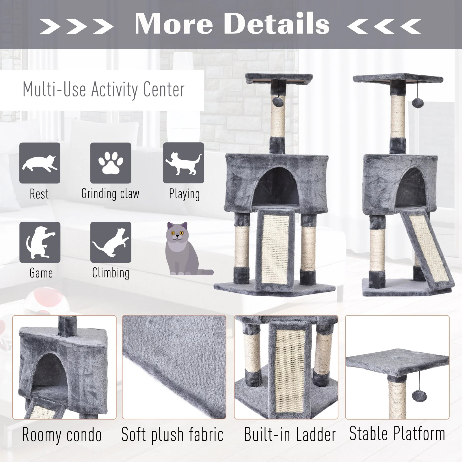 PawHut Corner Cat Tree for Indoor Cats - Image 6