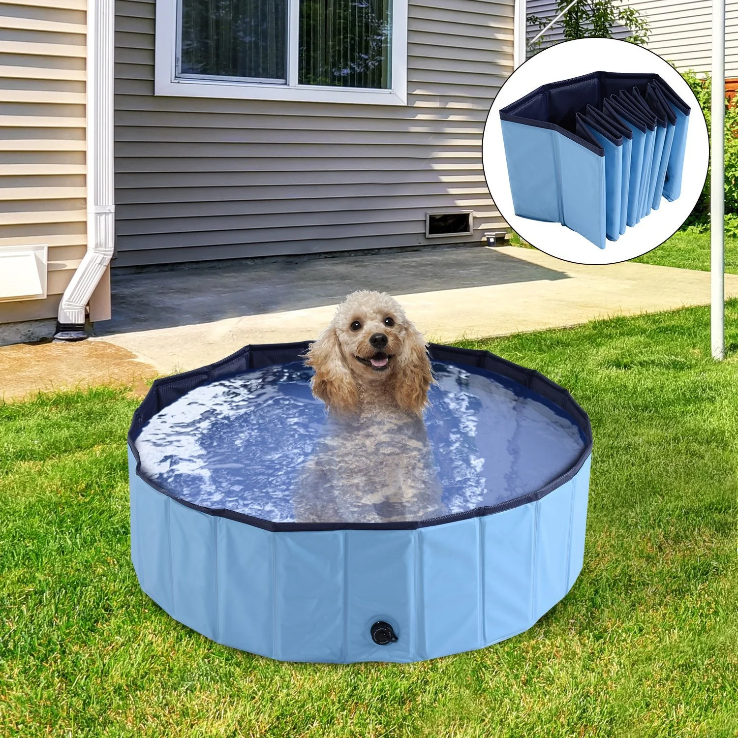 Pawhut Diameter 100X30H cm Pet Swimming Pool-Blue - Image 7