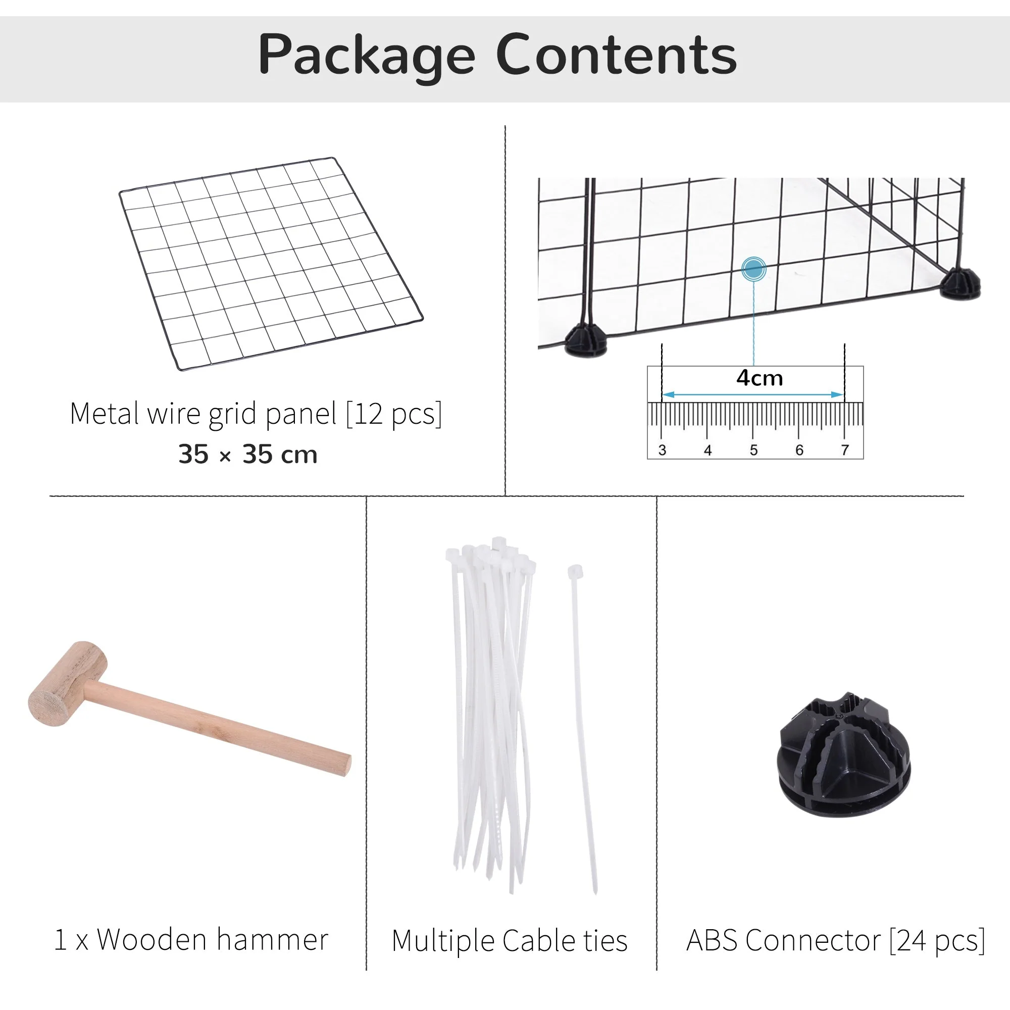 PawHut DIY Pet Playpen Metal Wire Fence 12 Panel Enclosure Indoor Outdoor Guinea Pig Rabbit Small Animals Cage Black - Image 3