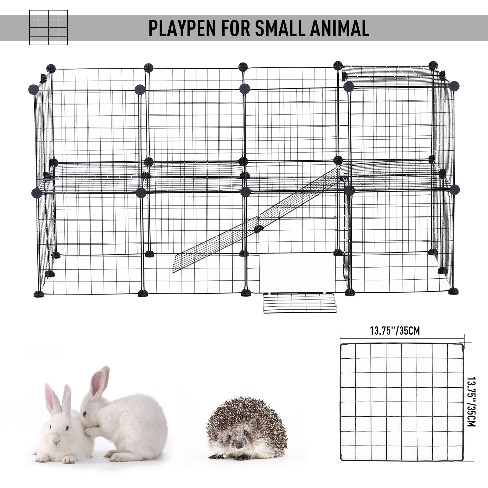 PawHut DIY Pet Playpen Metal Wire Fence Indoor Outdoor Guinea Pig Rabbit Small Animals Cage 36 Panel Enclosure Black - Image 5