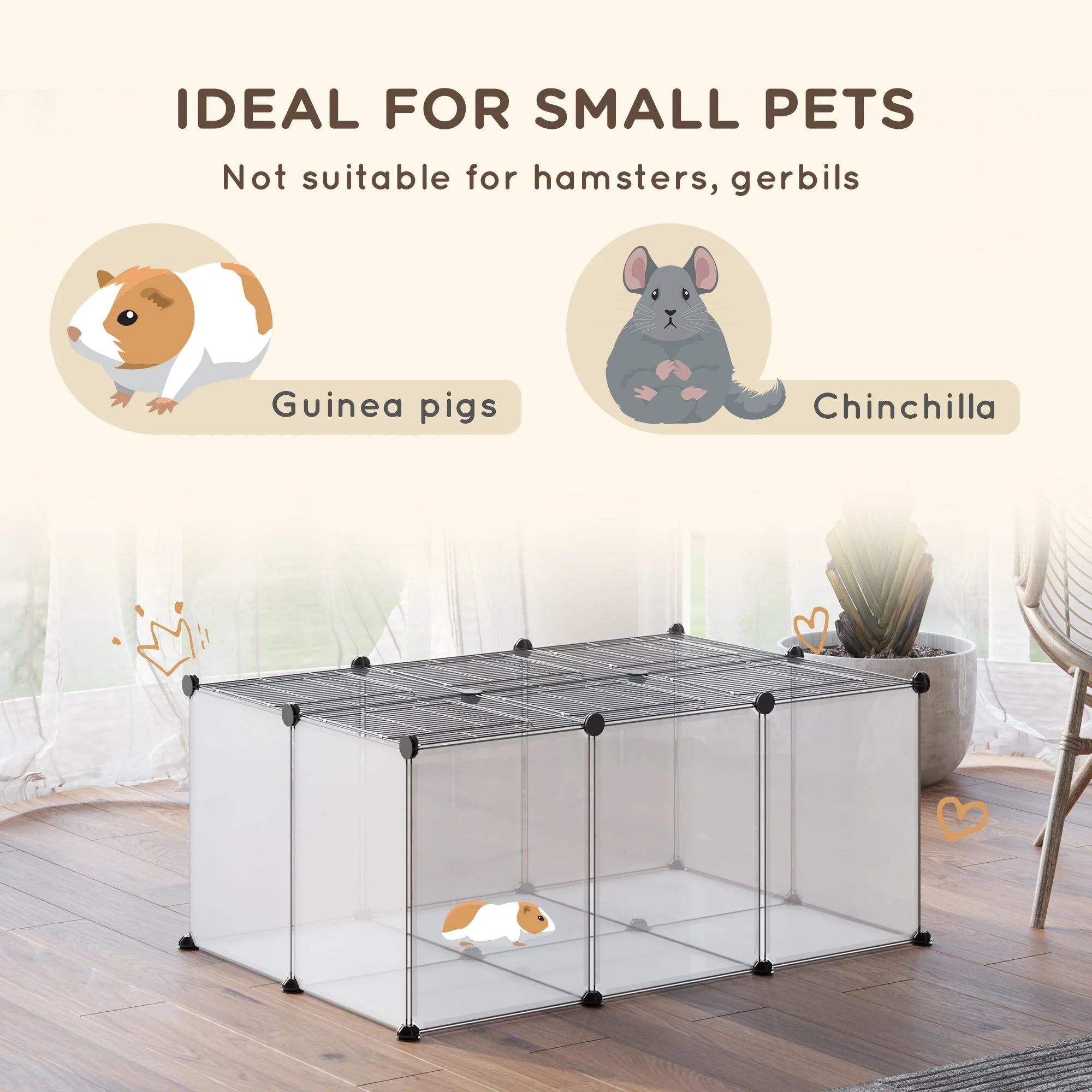 PawHut DIY Pet Playpen with Door Bottom 22 Panels Small Animal Cage for Guinea Pigs - Image 5