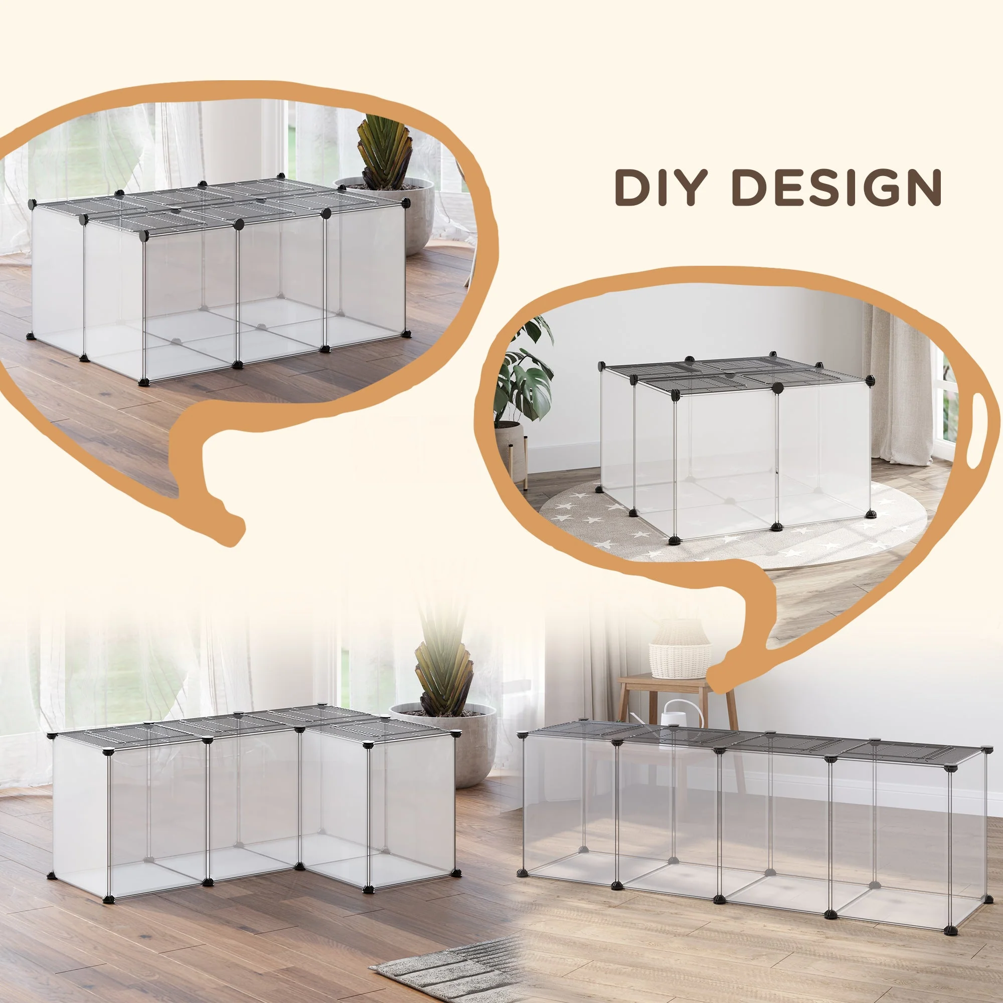 PawHut DIY Pet Playpen with Door Bottom 22 Panels Small Animal Cage for Guinea Pigs - Image 6
