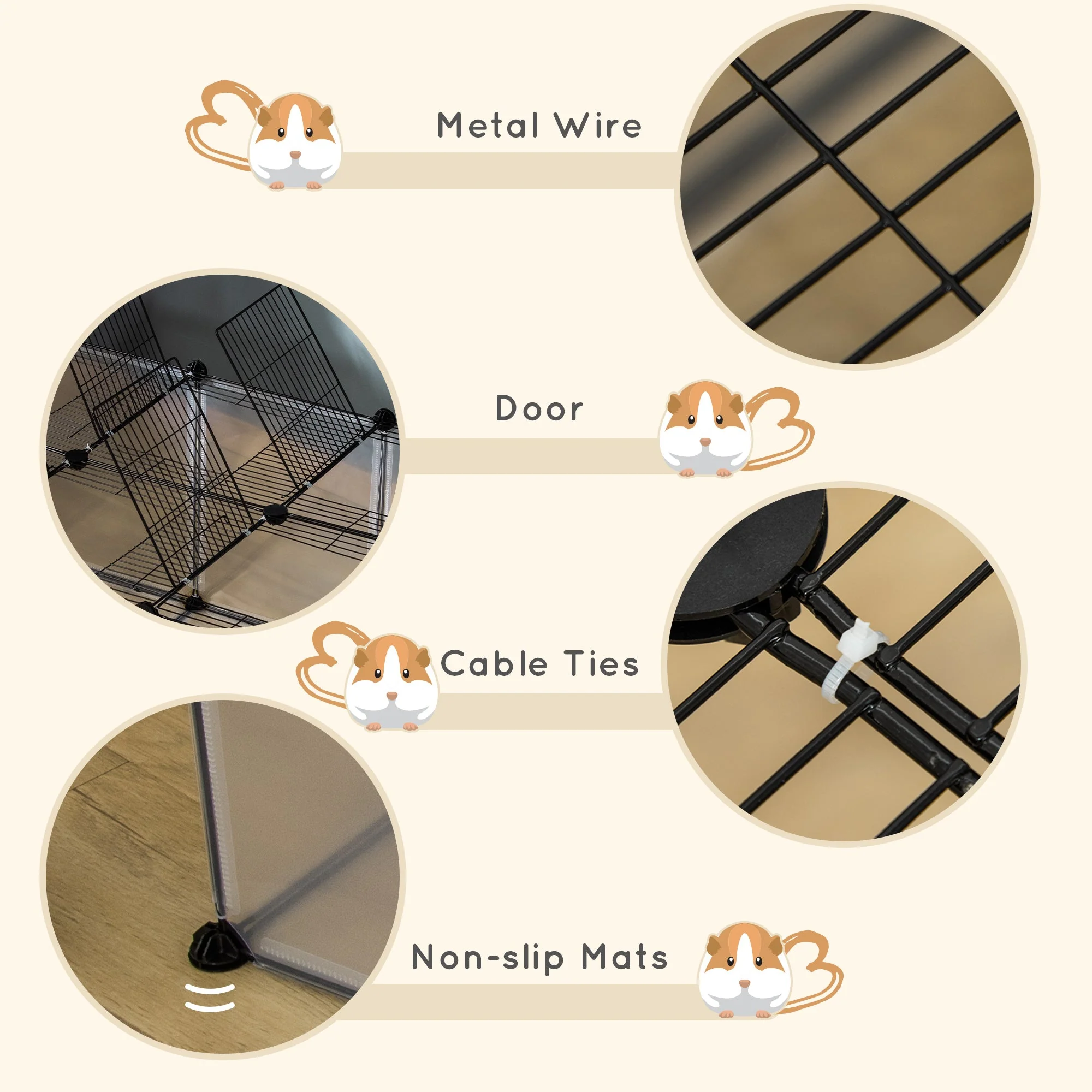 PawHut DIY Pet Playpen with Door Bottom 22 Panels Small Animal Cage for Guinea Pigs - Image 7