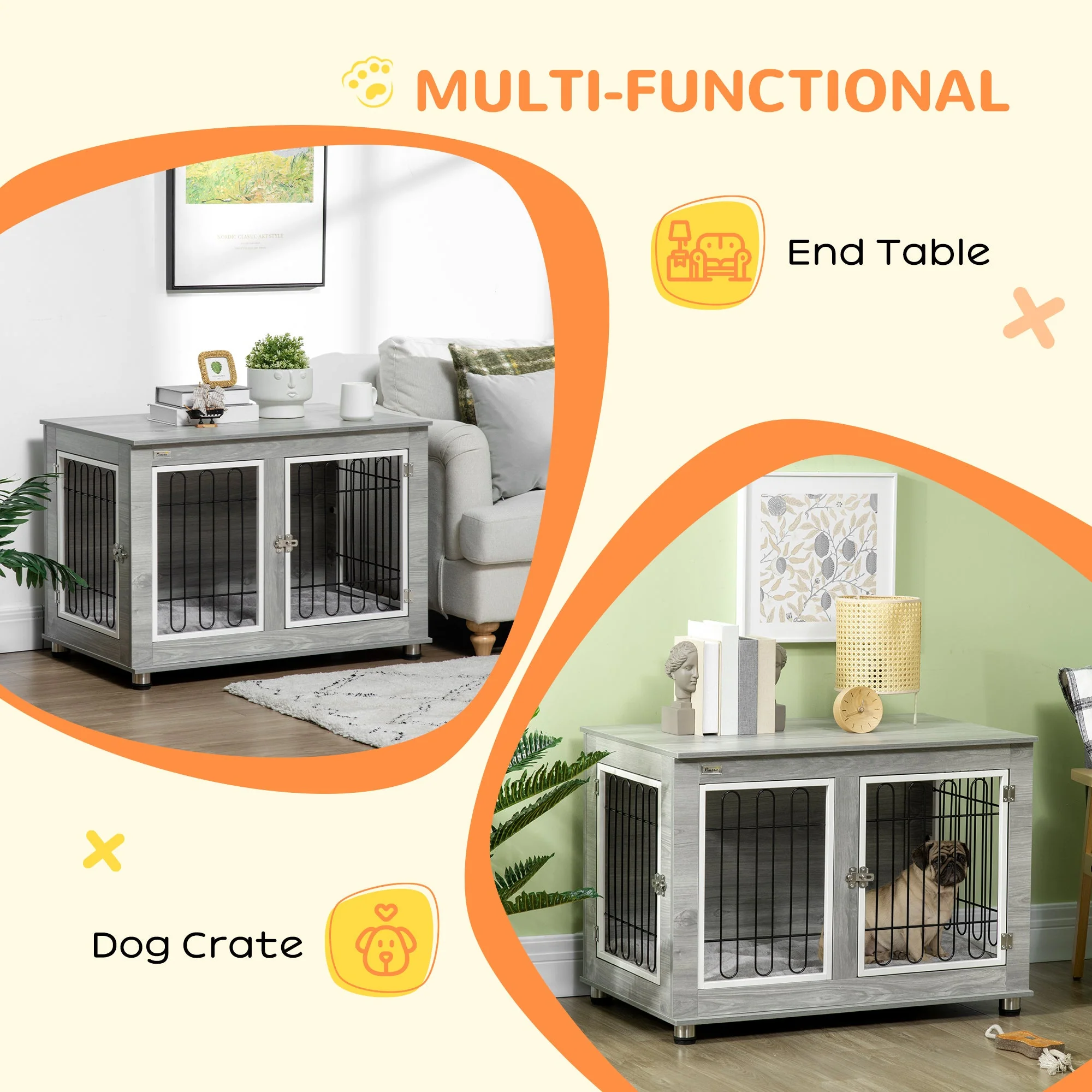 PawHut Dog Crate Furniture Side End Table with Soft Washable Cushion - Image 5