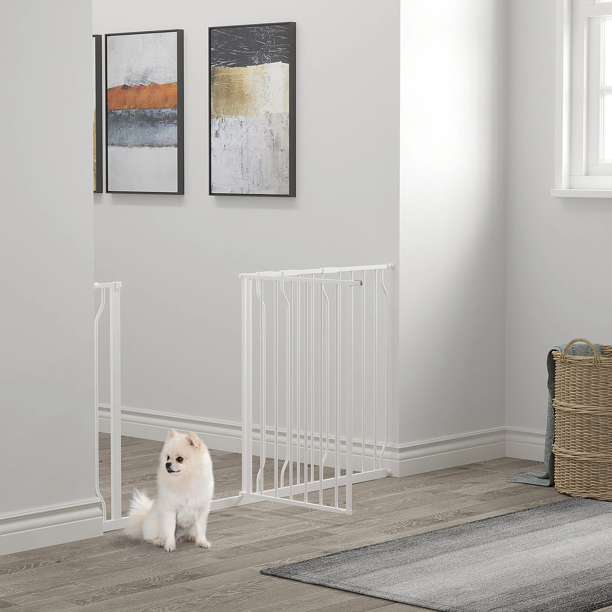 PawHut Dog Gate Extra Wide Stairway Gate for Pet with Door - Image 2