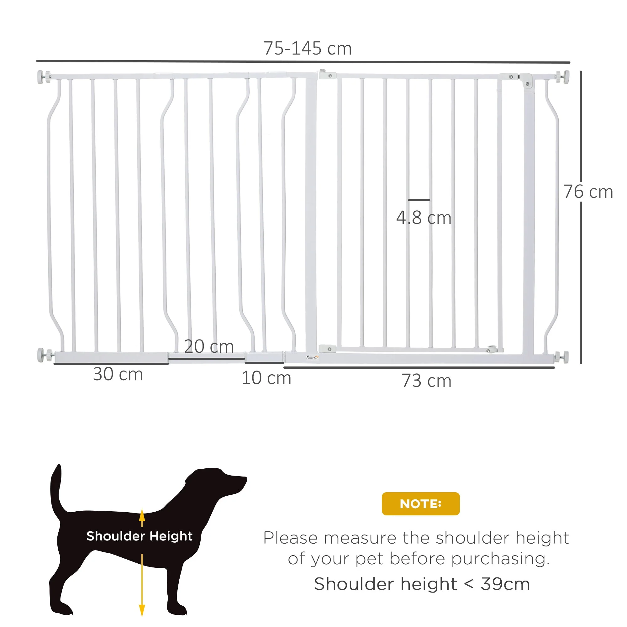 PawHut Dog Gate Extra Wide Stairway Gate for Pet with Door - Image 3