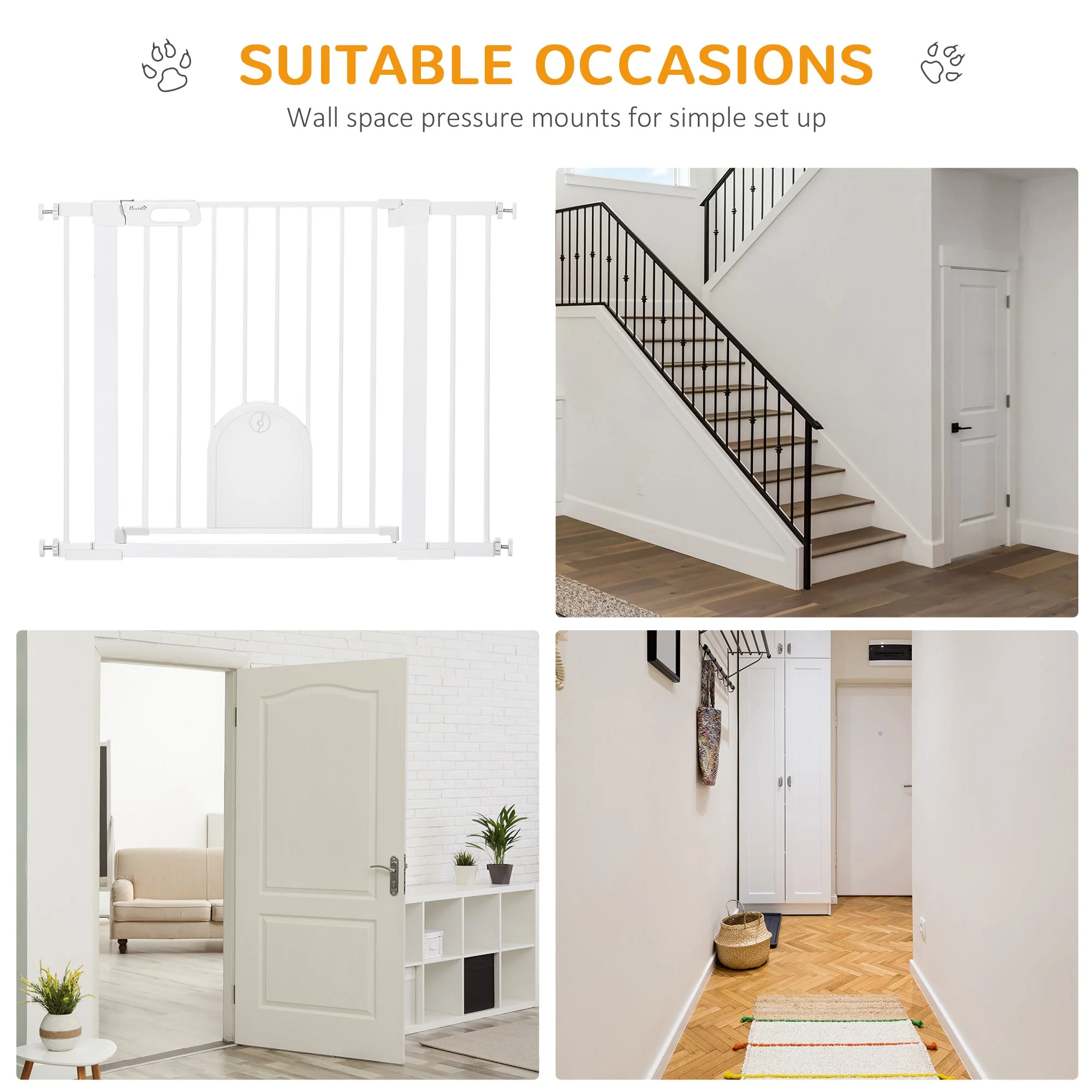 PawHut Dog Gate with Cat Flap Pet Safety Gate Barrier - Image 3