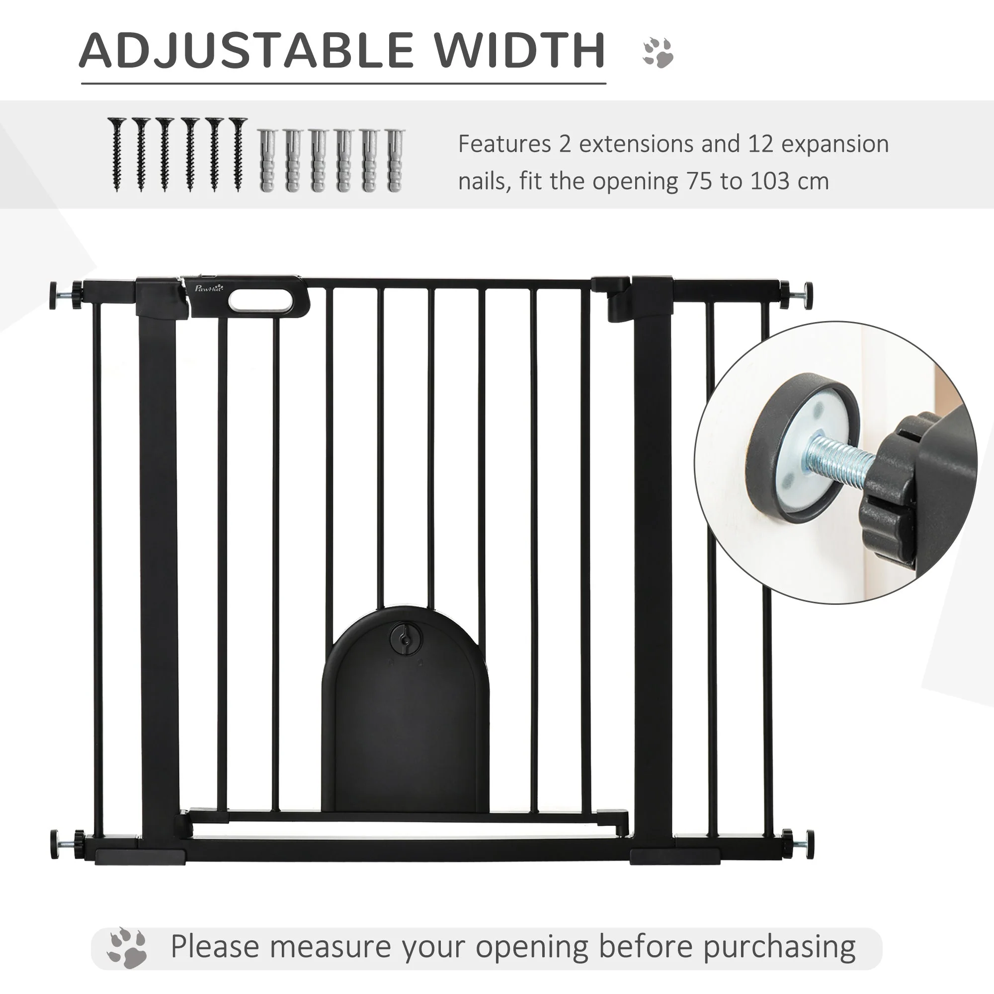 PawHut Dog Gate with Cat Flap Pet Safety Gate Barrier - Image 7
