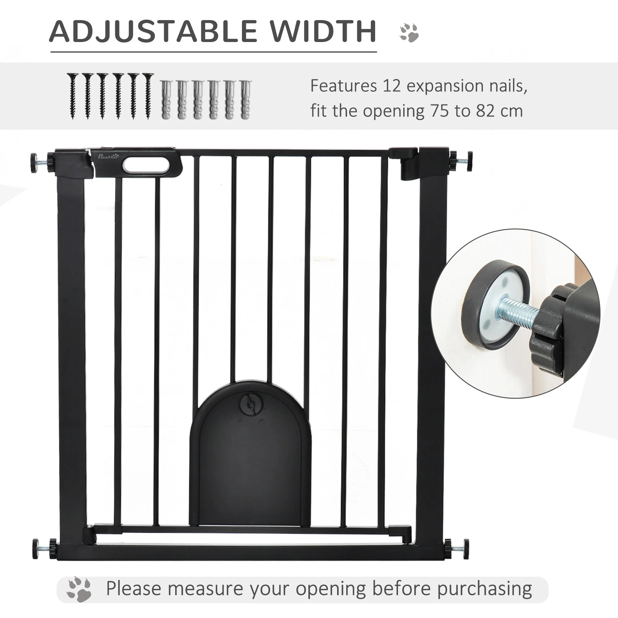 PawHut Dog Gate with Cat Flap Pet Safety Gate Barrier - Image 2