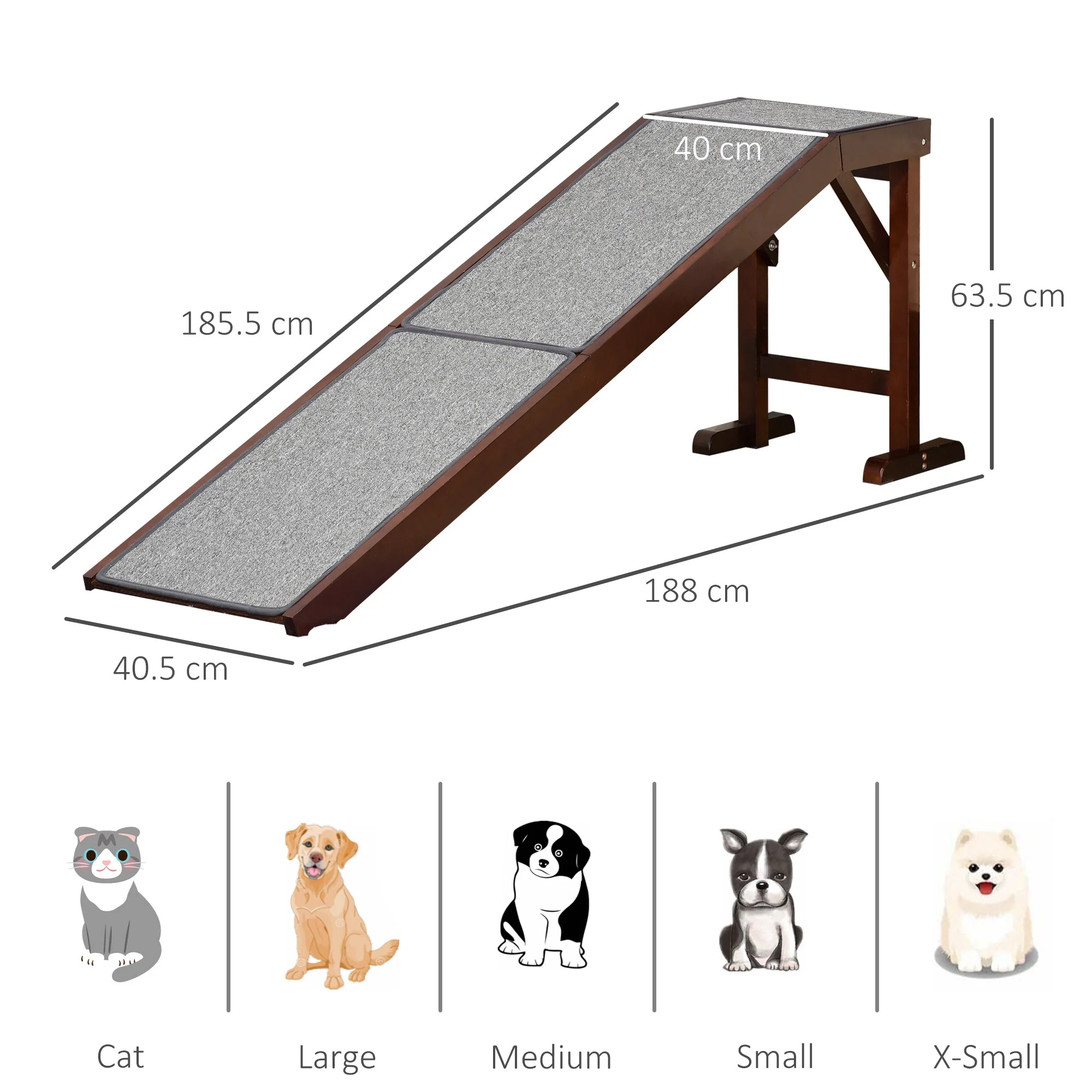 PawHut Dog Ramp Foldable with Non-slip Carpet Top Platform Brown Grey - Image 3