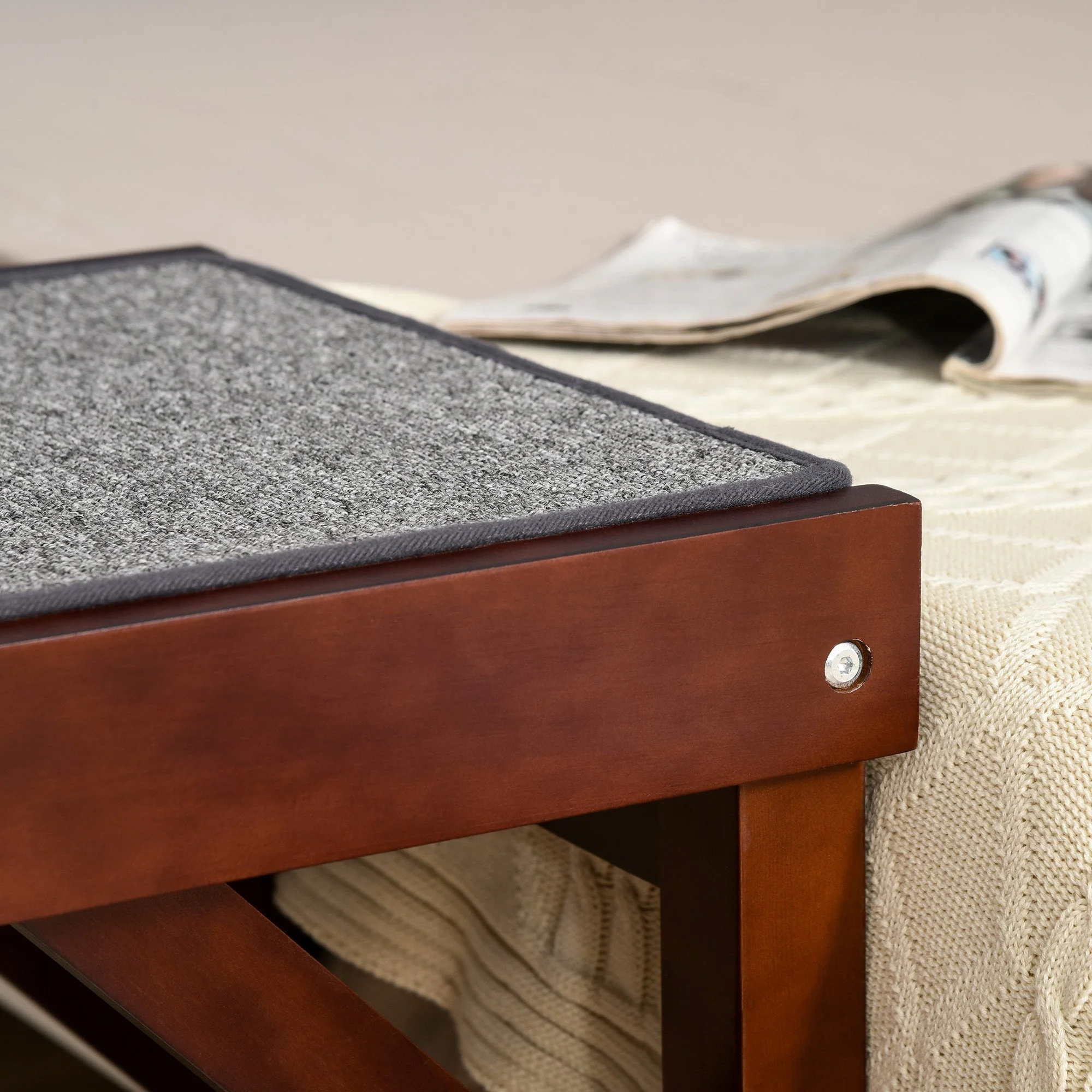 PawHut Dog Ramp Foldable with Non-slip Carpet Top Platform Brown Grey - Image 7