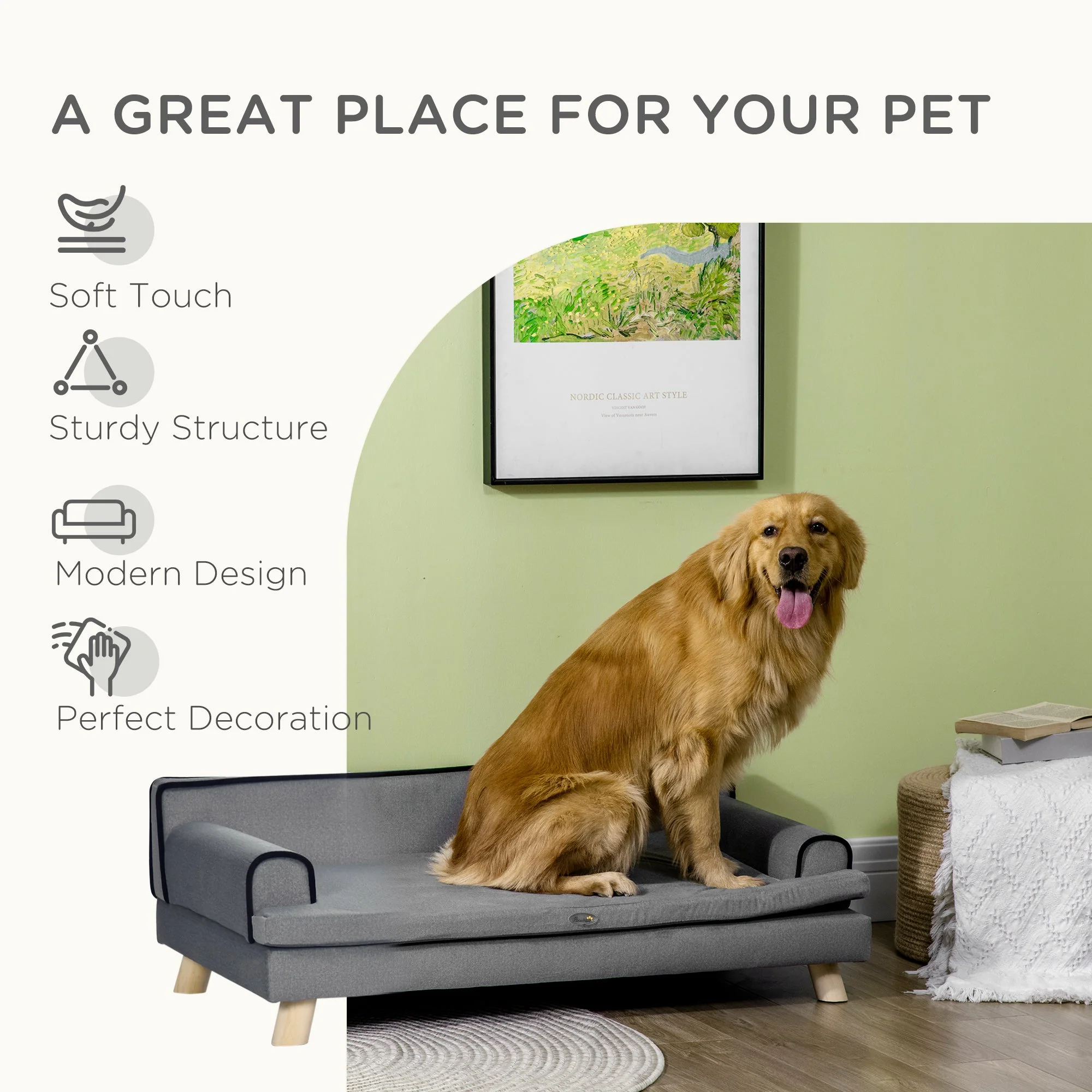 PawHut Dog Sofa with Legs Water-resistant Fabric - Image 2