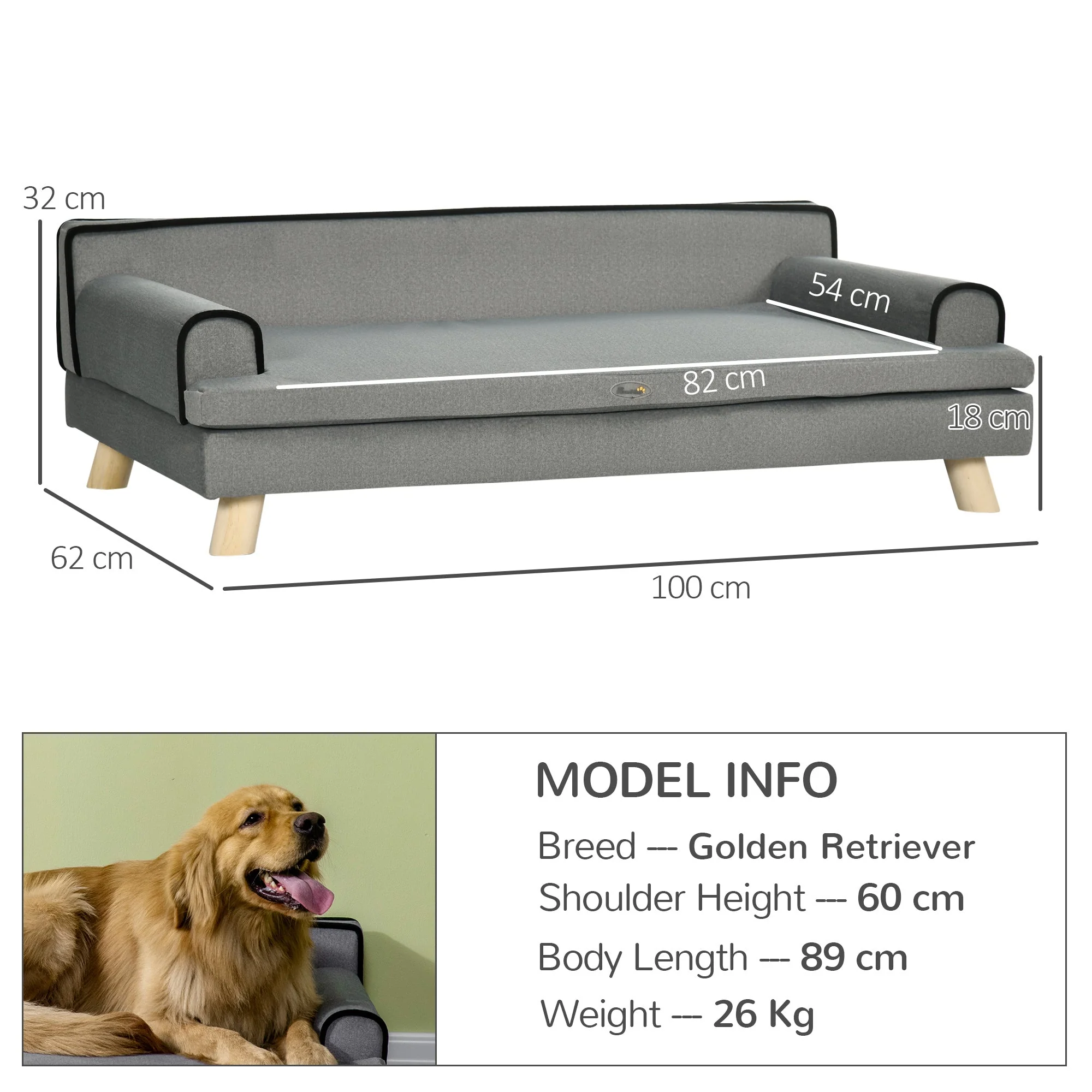 PawHut Dog Sofa with Legs Water-resistant Fabric - Image 4