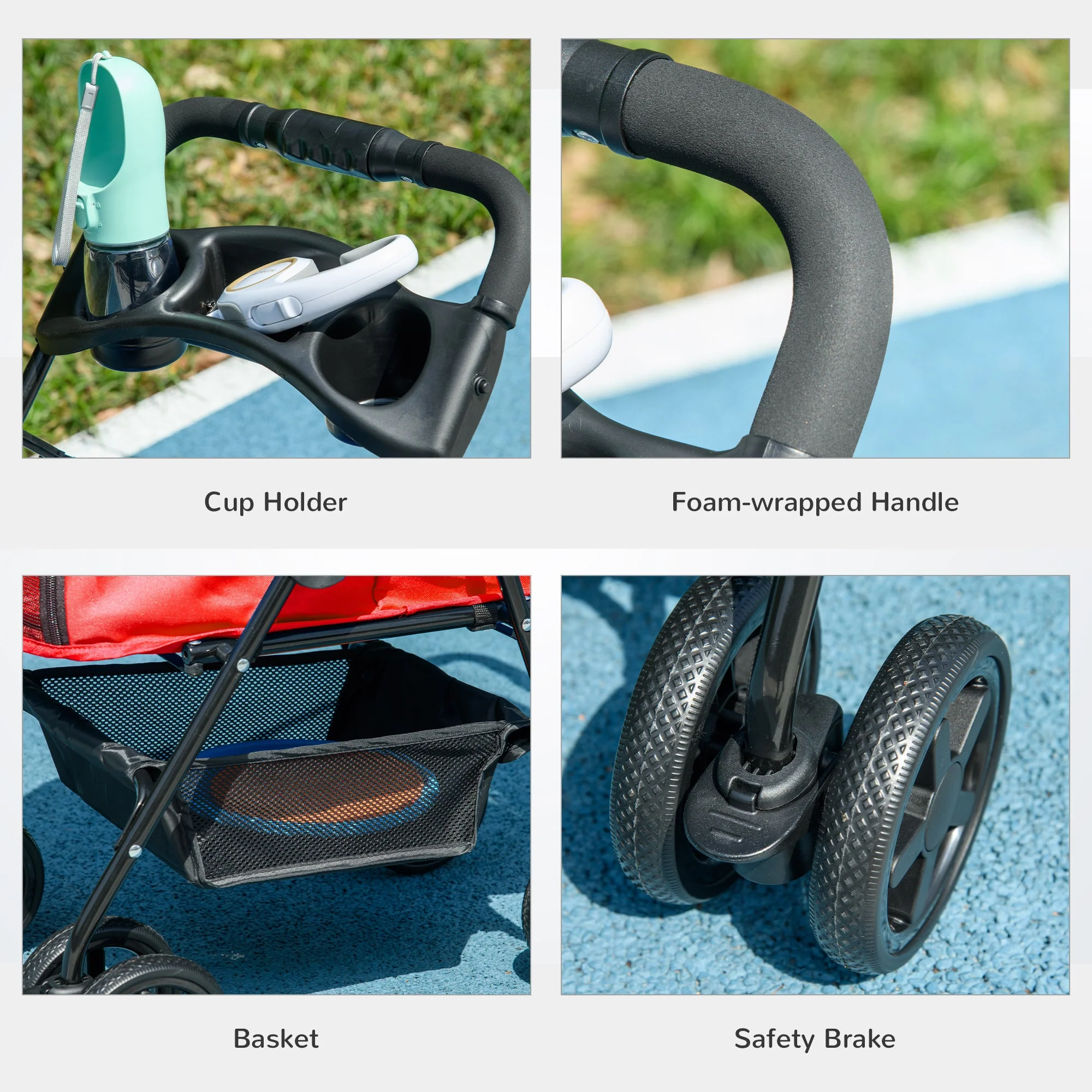 PawHut Dog Stroller Pet Cat Travel Pushchair One-Click Fold Trolley Jogger with EVA Wheels Brake Basket Adjustable Canopy Safety Leash for Small Dogs - Image 7