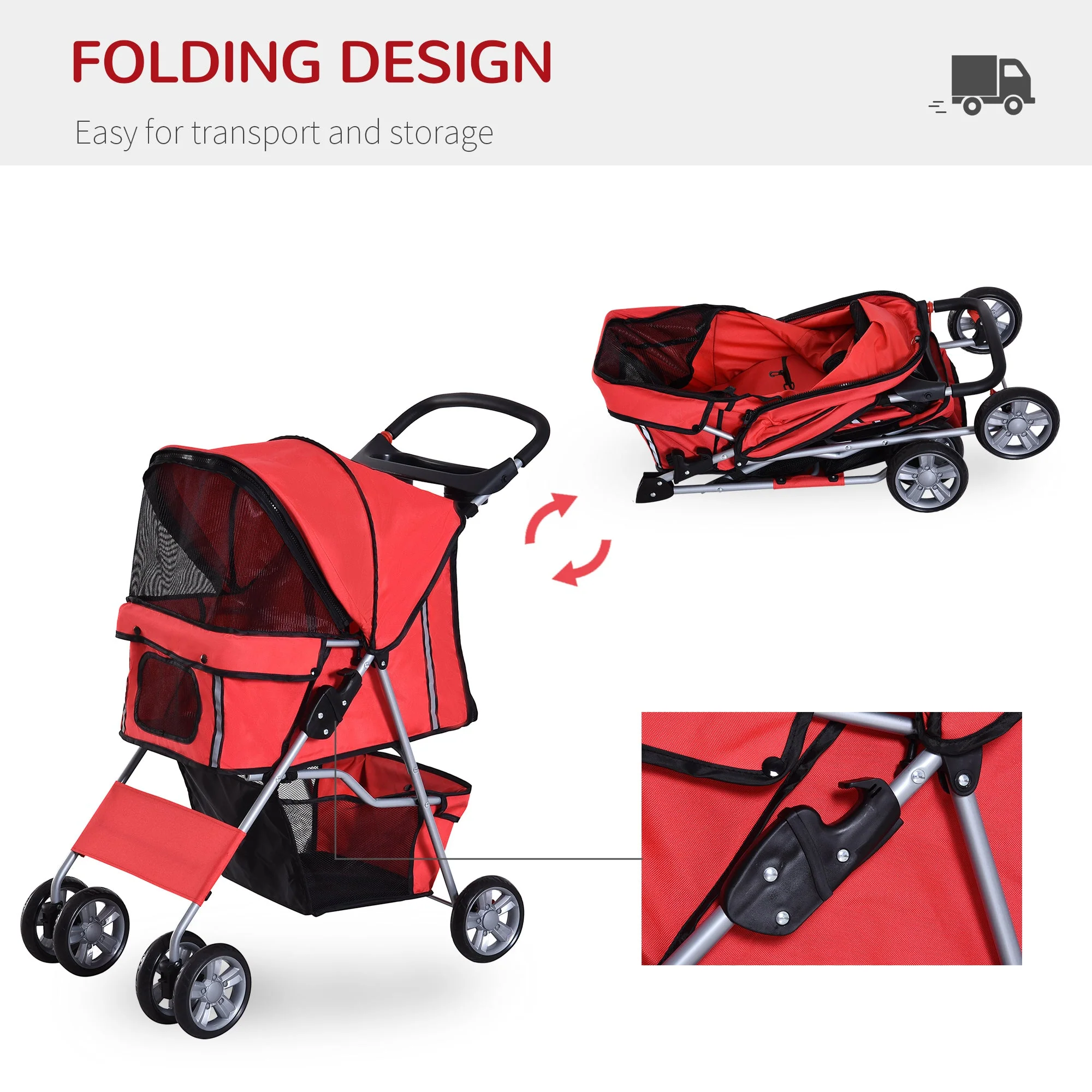 PawHut Dog Stroller Pushchair Pet 600D Oxford Cloth Pram Red - Suitable for Small Pets - Image 2